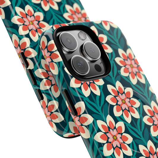 Modern Dahlia MagSafe iPhone Case - Teal Allover Pattern