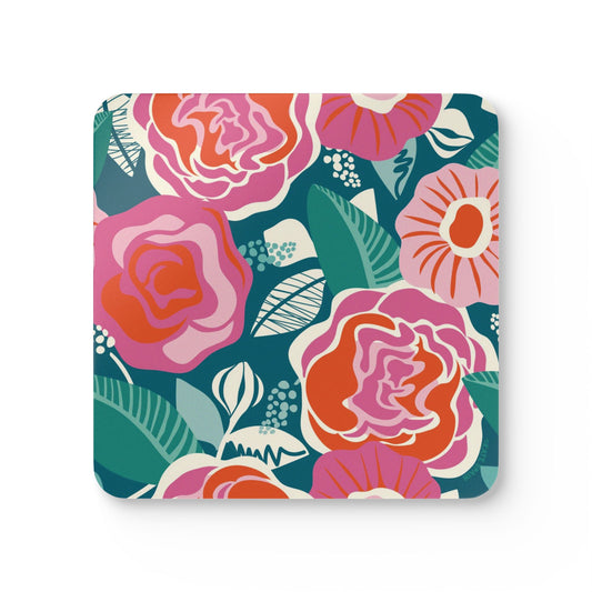 Floral patterned mouse pad with pink, orange, and green flowers on a blue background