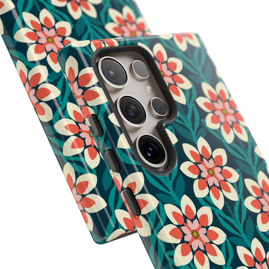 Modern Dahlia Samsung Case - Teal Coral Allover Pattern