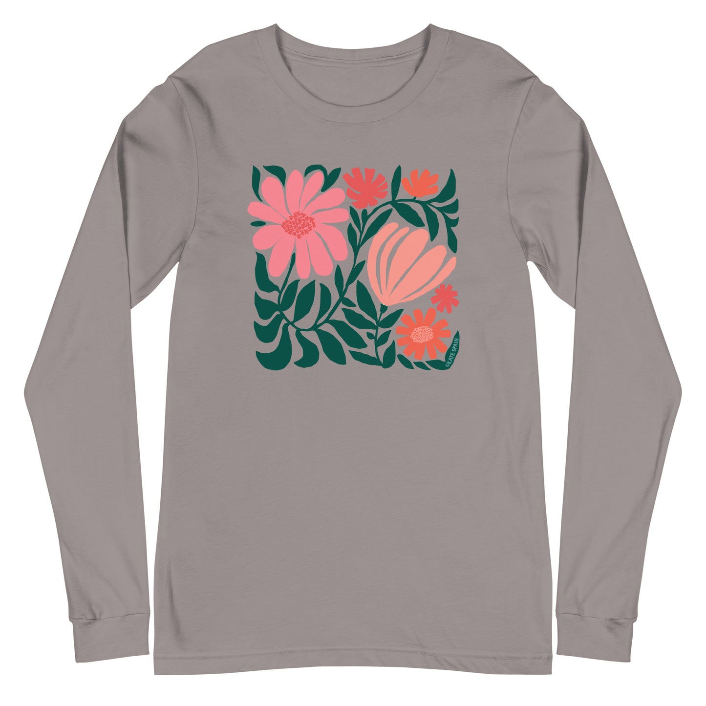 Minimalist floral graphic design with modern botanical illustrations printed on a high quality stone colored long sleeve t-shirt.