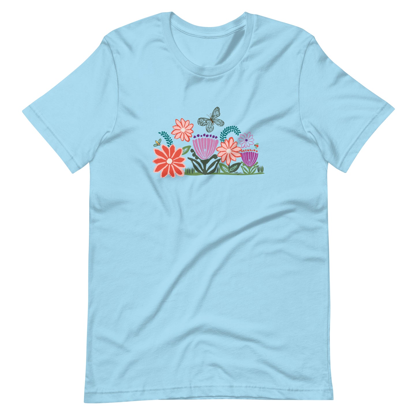 Bloom Crewneck T-Shirt Flower Garden Ocean Blue