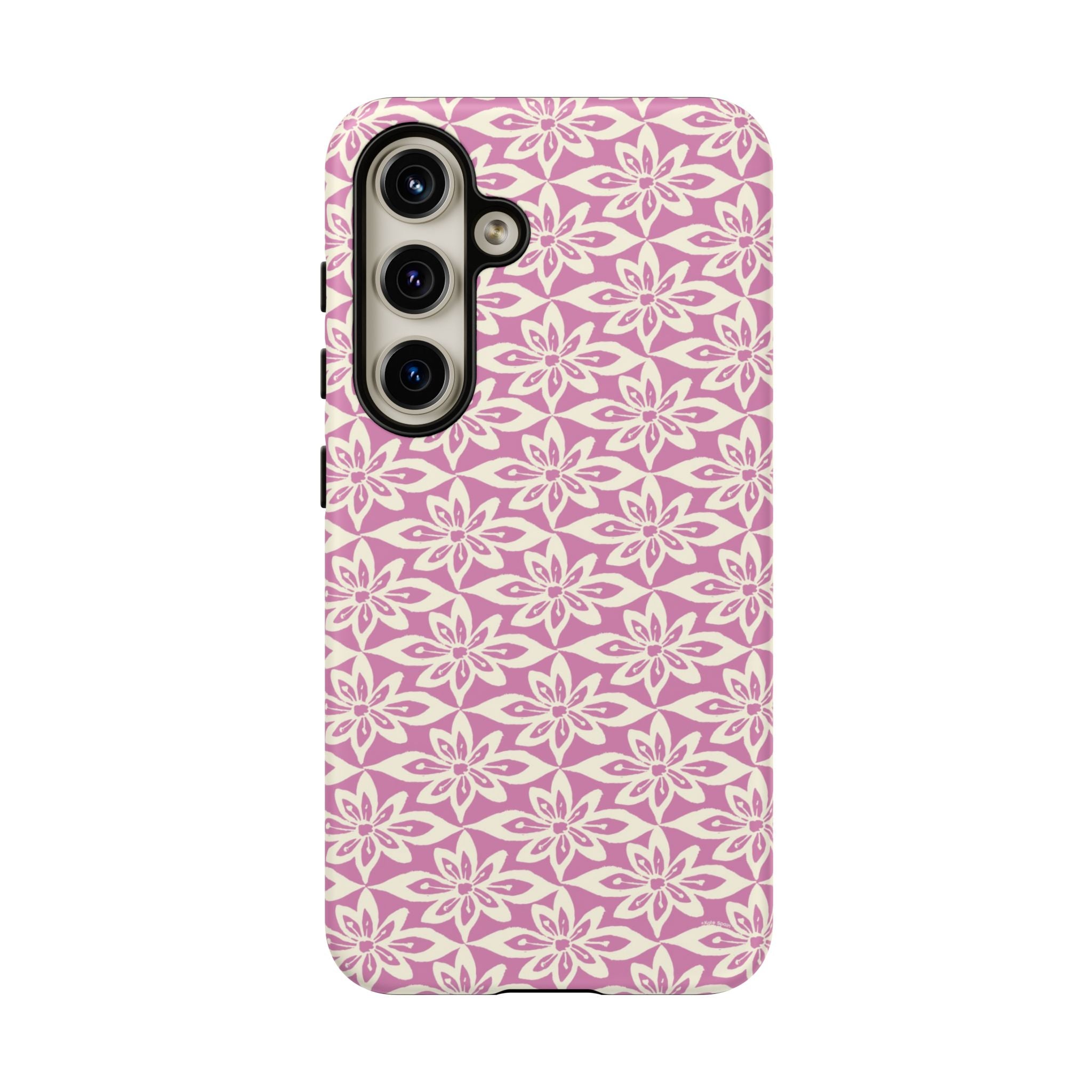 Lily Rose Samsung Galaxy S24 Glossy case — graphic white lily print on soft rose — botanical phone case by Kate Spain