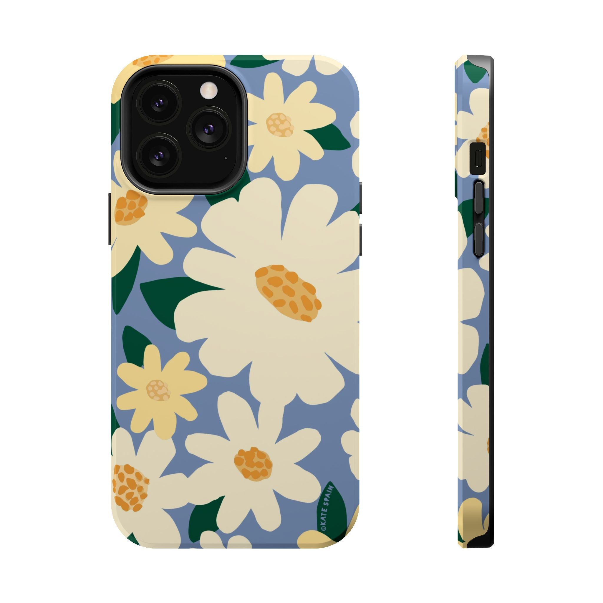 Chamomile MagSafe iPhone 13 Pro Max Case – Glossy | periwinkle, cream, yellow botanical daisy floral print MagSafe compatible, dual-layer protection