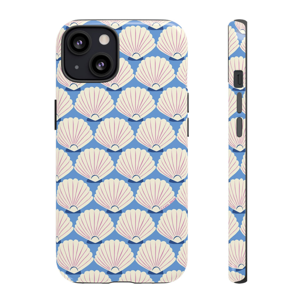 Seashells Tough iPhone 13 Case – Matte | periwinkle, cream, blush scallop shell print