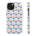 Seashells Tough iPhone 13 Case – Matte | periwinkle, cream, blush scallop shell print