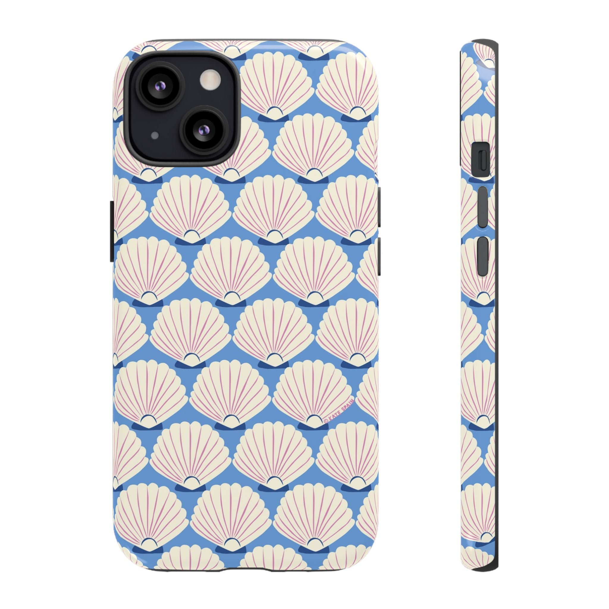 Seashells Tough iPhone 13 Case – Matte | periwinkle, cream, blush scallop shell print