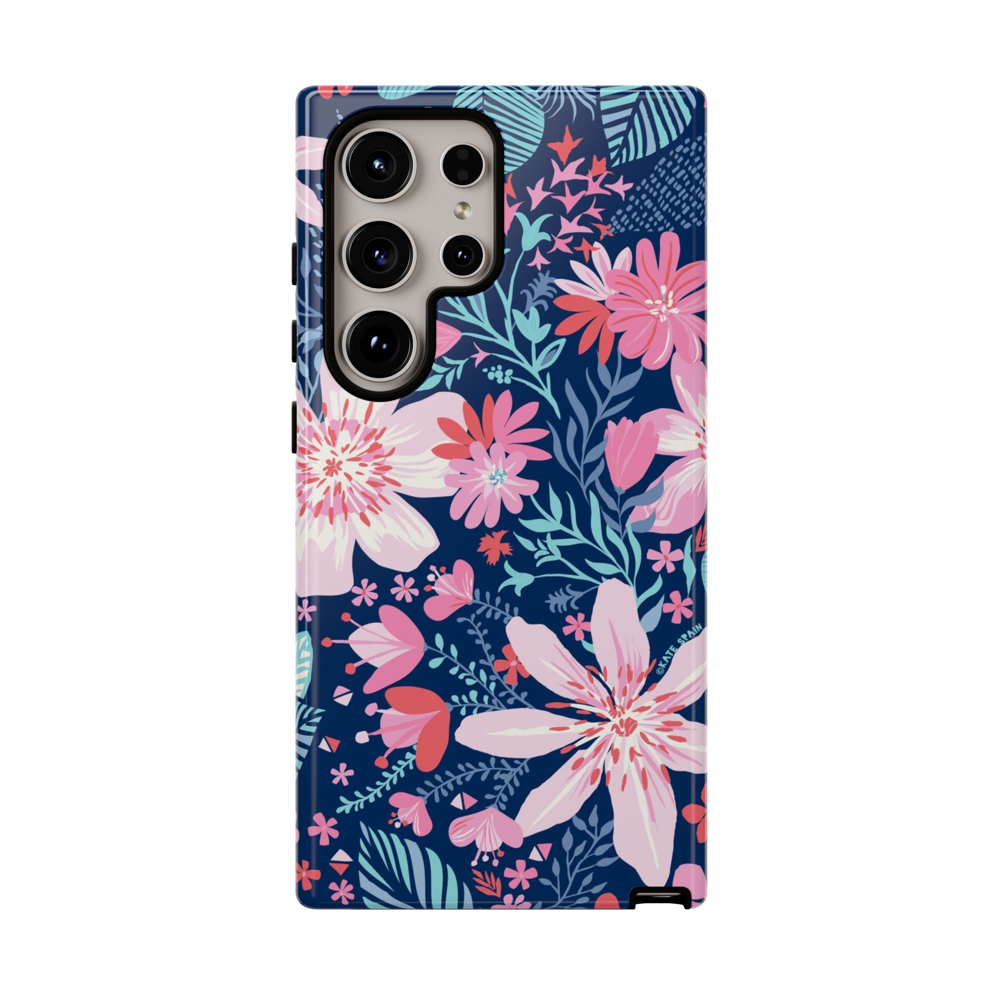 Tropical Bonaire Samsung Galaxy S24 Ultra Case – Glossy | navy, pink, white tropical floral botanical print