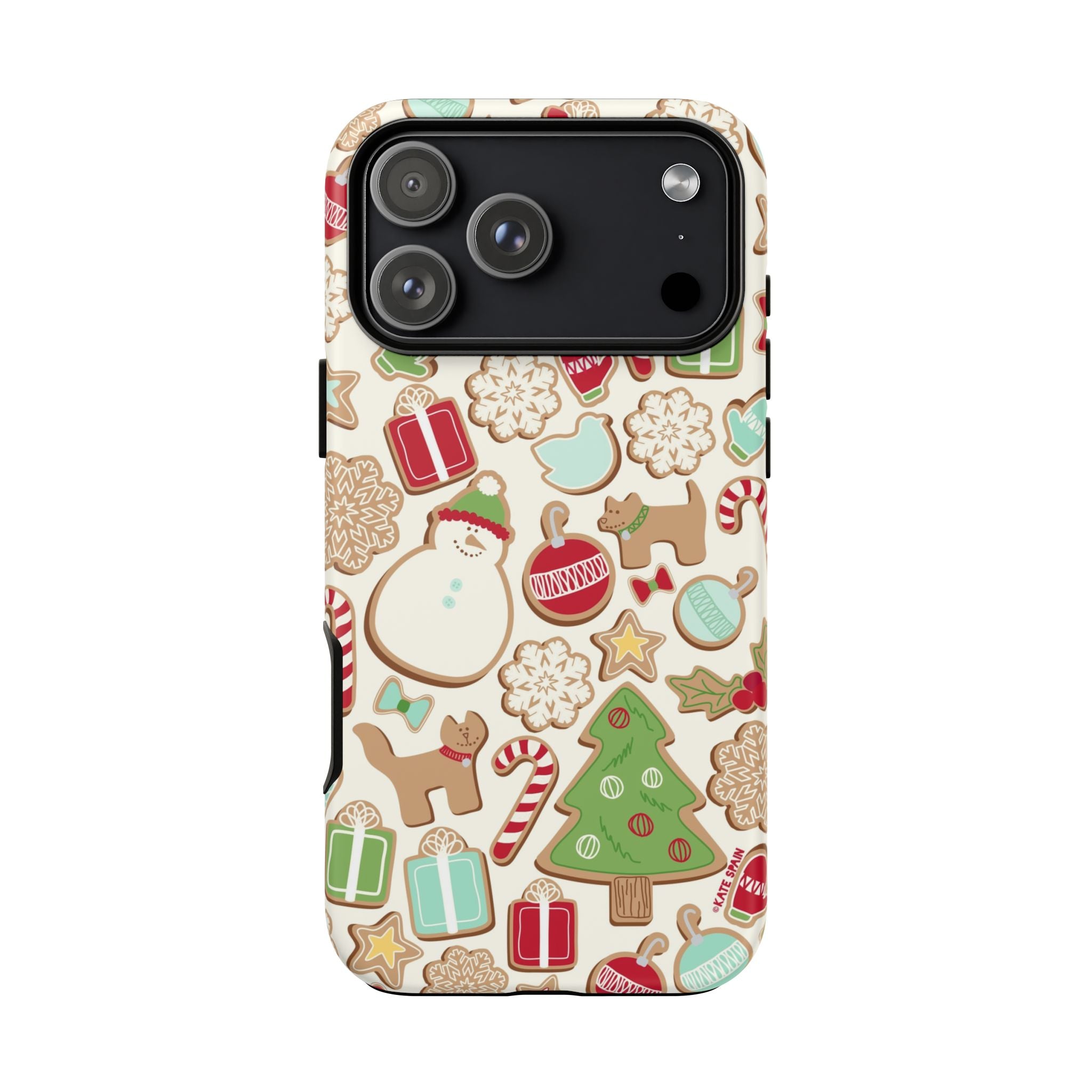 Gingerbread Cookies Tough iPhone 17 Pro Max Case – Matte | cream, red, green gingerbread holiday cookie print
