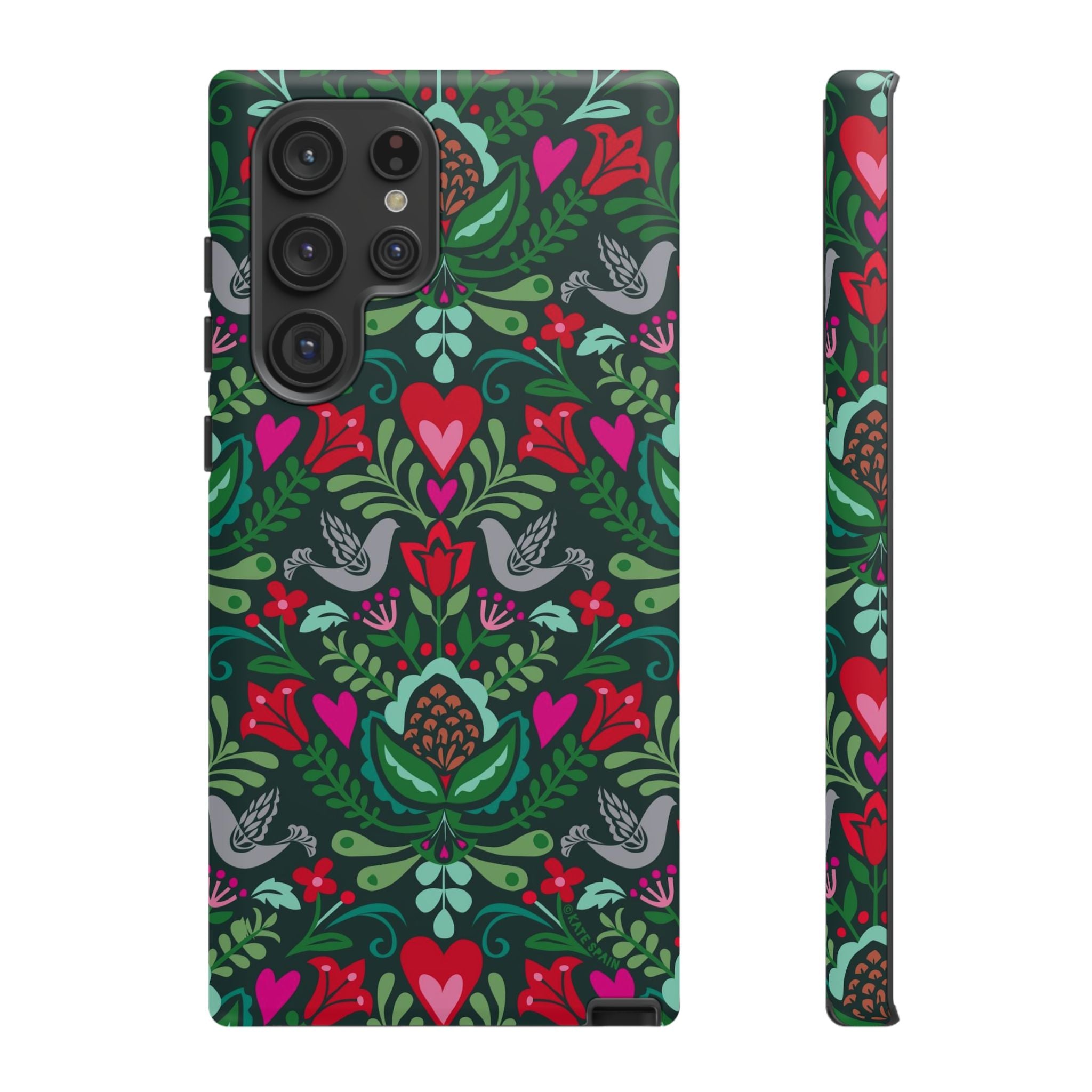 Rosemaling Samsung Galaxy S22 Ultra Case – Matte | forest green, red, pink rosemaling floral print
