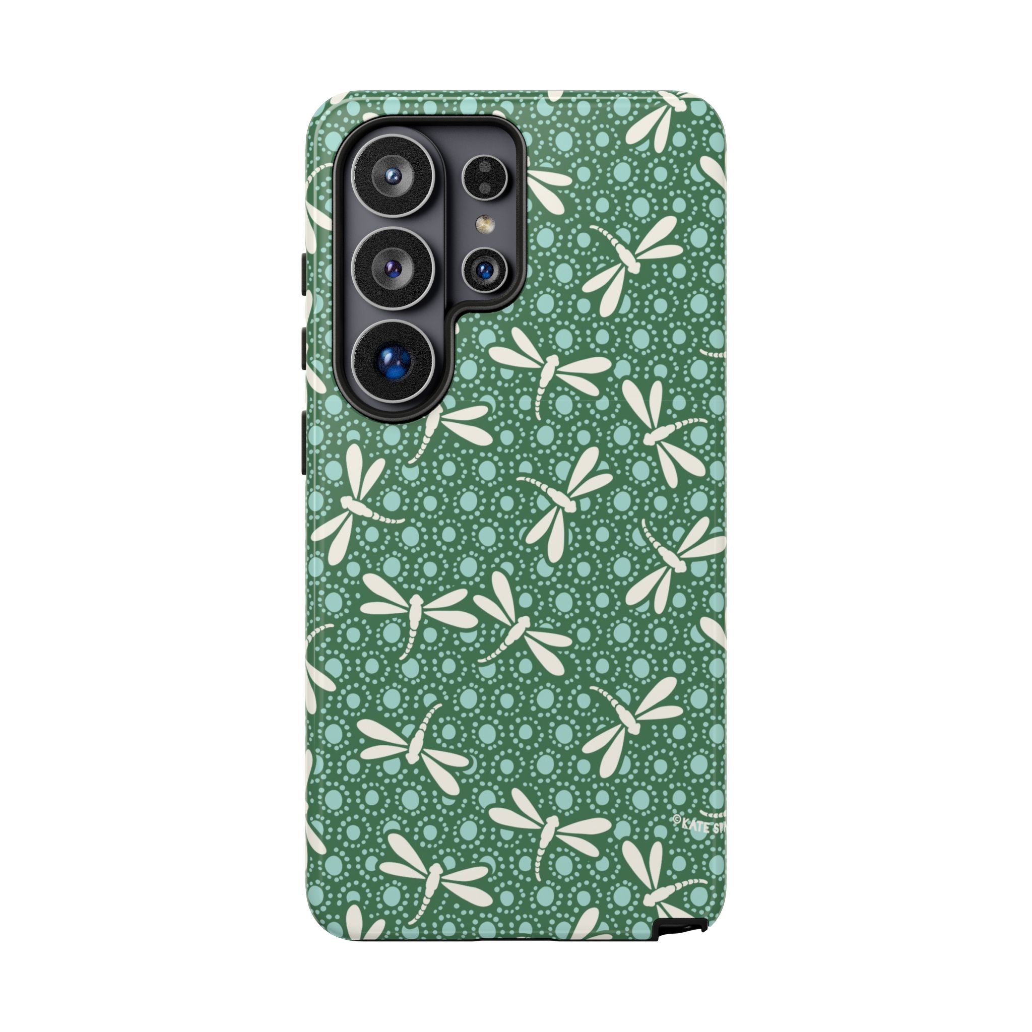 Luxury Dragonfly Samsung Galaxy S26 Ultra Case – Glossy | jade green, aqua, cream dragonfly print 