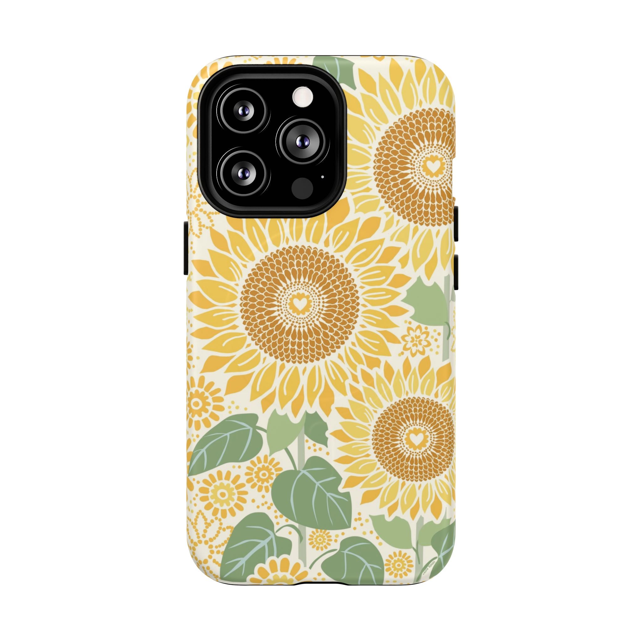 Sunny Sunflower MagSafe iPhone 13 Pro – Matte | cream ground, large-scale yellow sunflower print, golden seed detail with heart centers, dual-layer protection