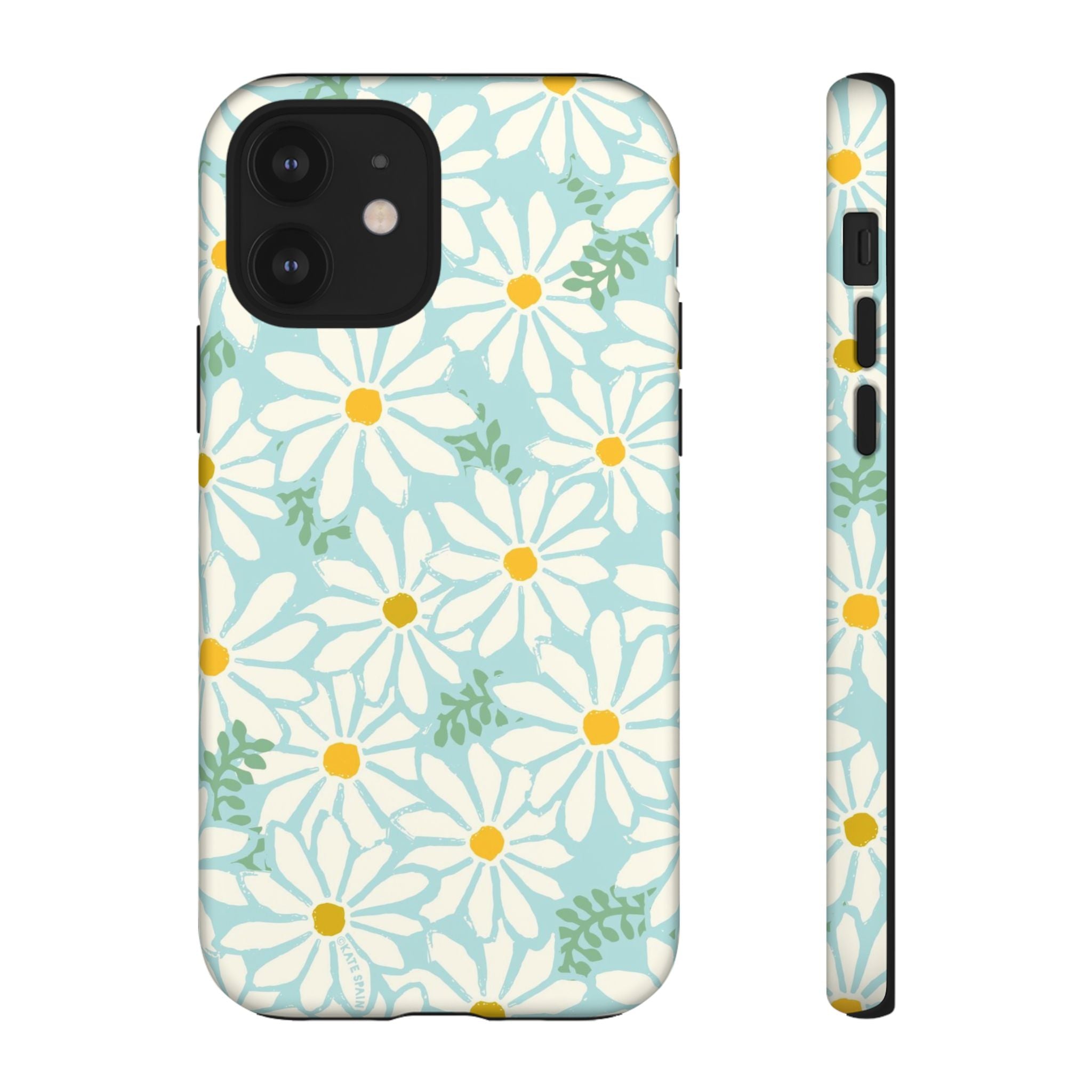 Daisies Tough iPhone 12 Case – Matte | mint, white, yellow botanical daisy floral print