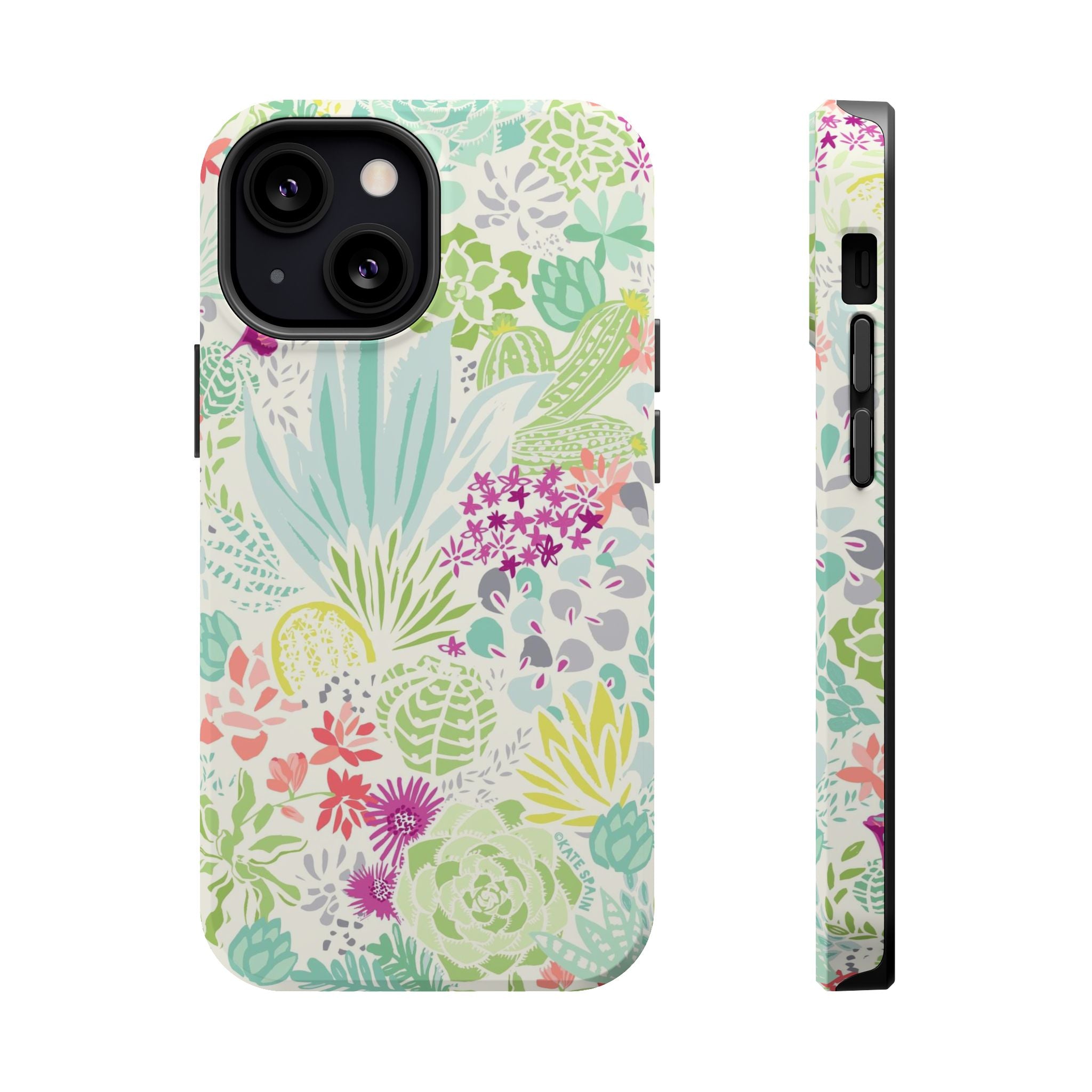 Canyon MagSafe iPhone 13 mini Case – Matte | aqua, coral, purple, sage green succulent and cactus print