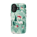 Arctica Winter Tough iPhone 17 Case – Glossy | aqua, evergreen, white, animal frolic winter wonderland print