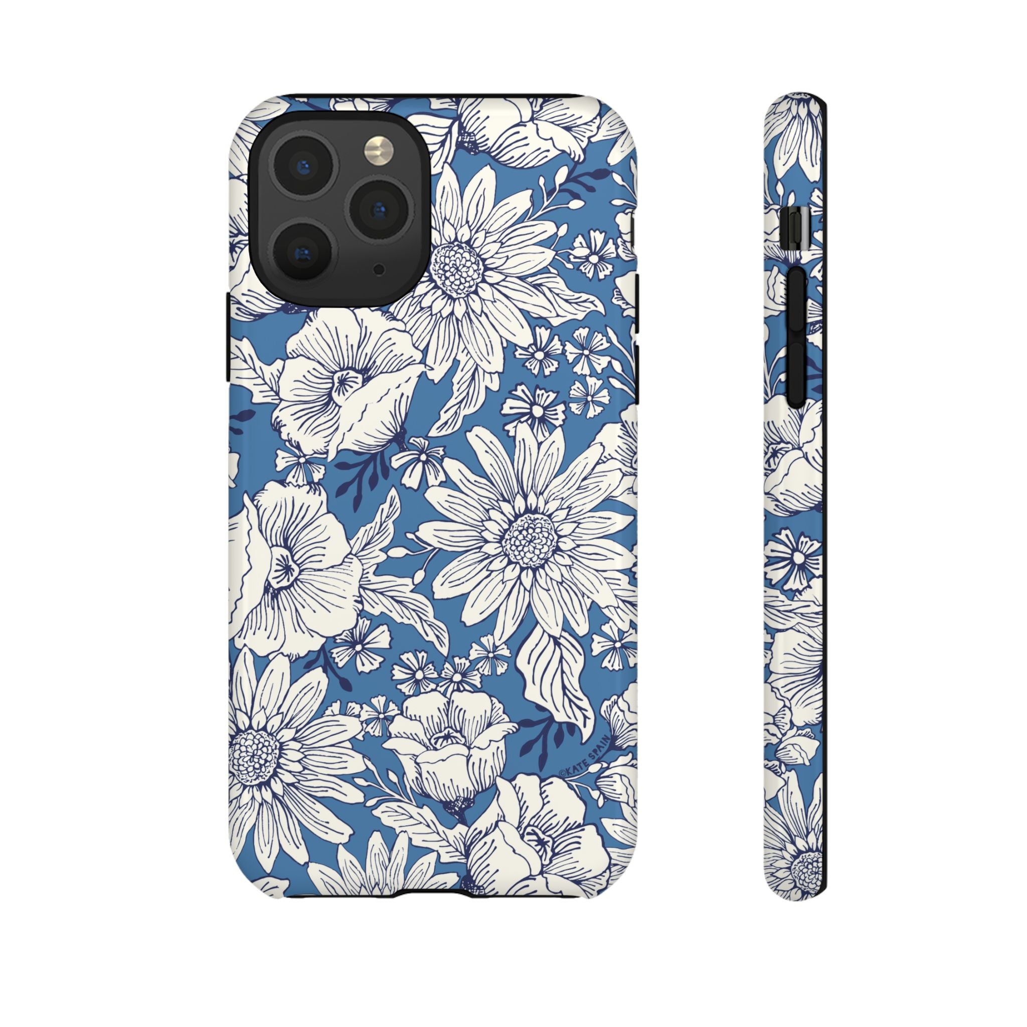 Jardin Tough iPhone 11 Pro Case – Glossy | blue and cream botanical garden print