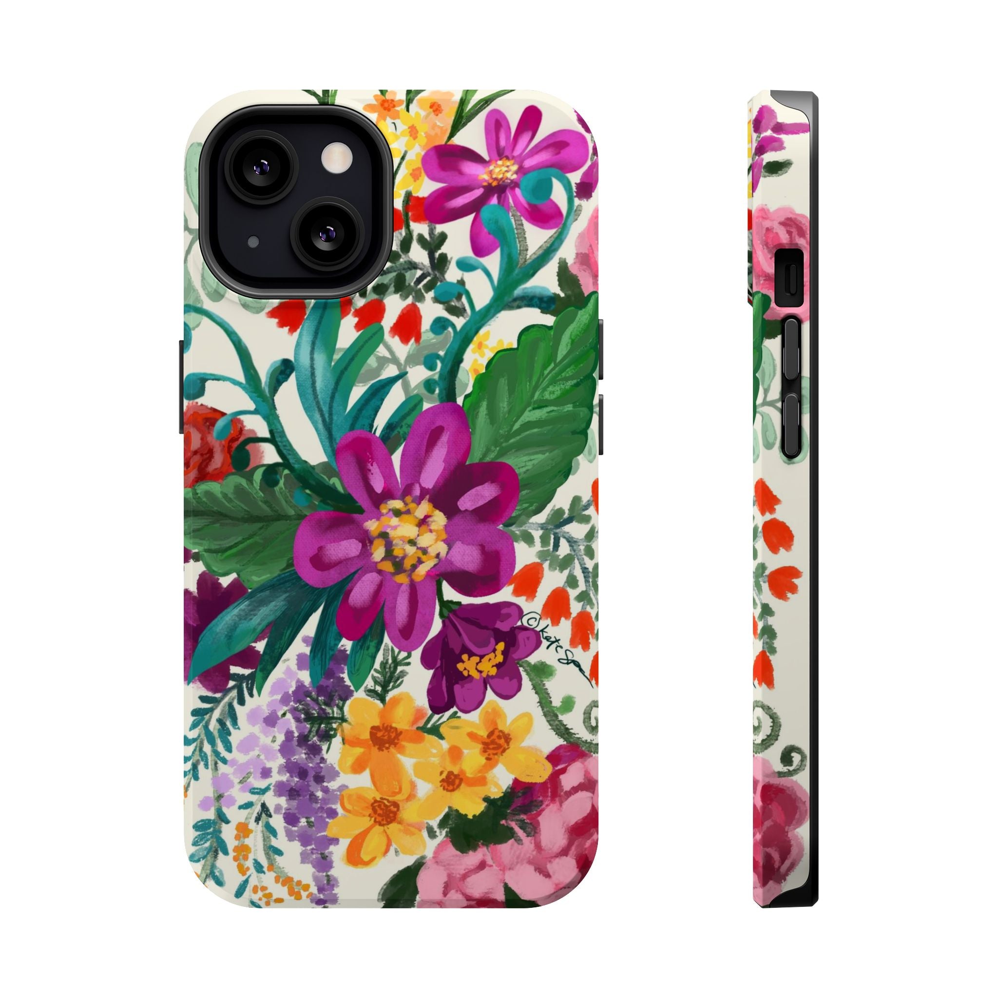Posy MagSafe iPhone 13 Case – Glossy | white, magenta, yellow, purple vibrant botanical floral print
