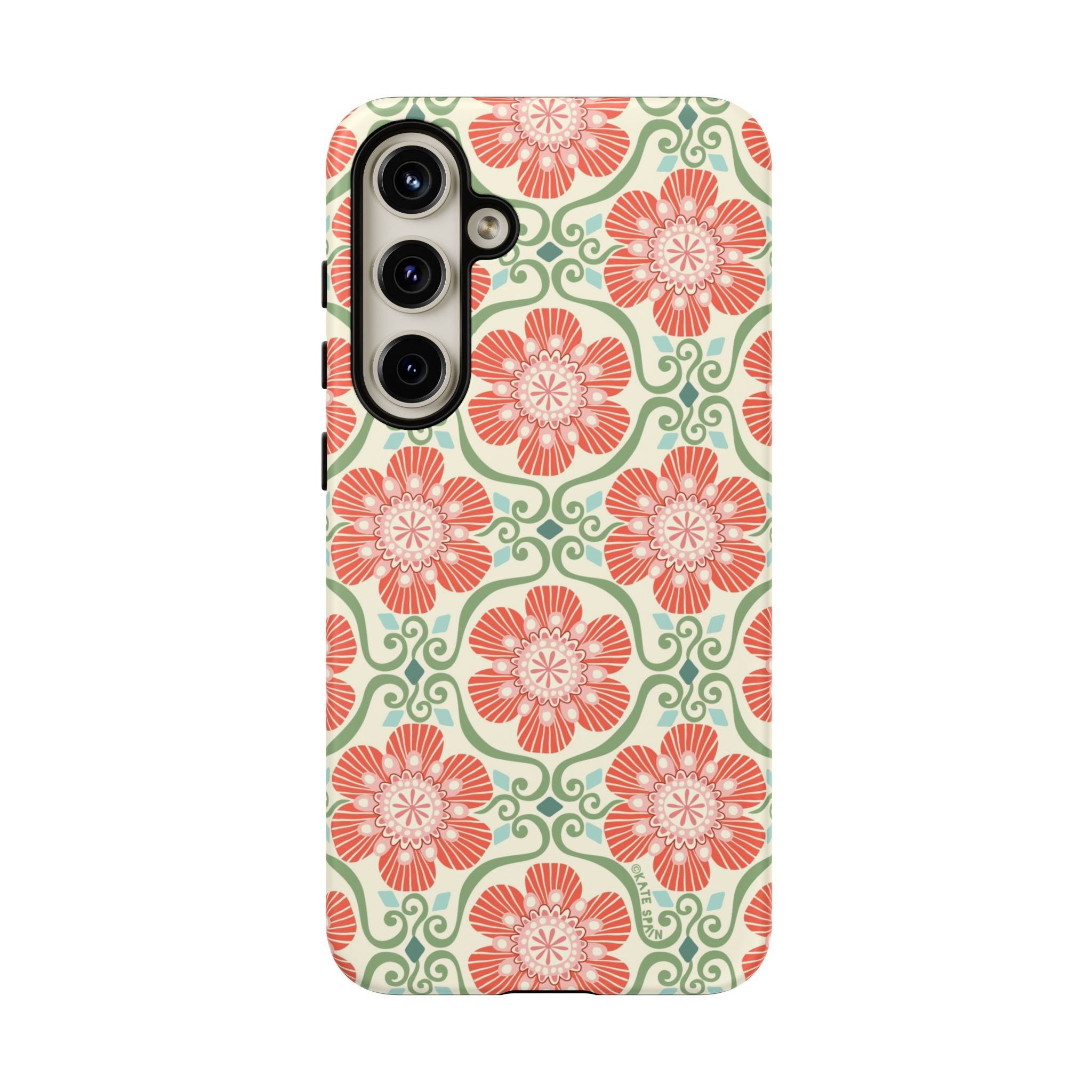Luxury Barcelona Flowers Samsung Galaxy S24 Plus Case – Matte | cream, coral, sage botanical floral print