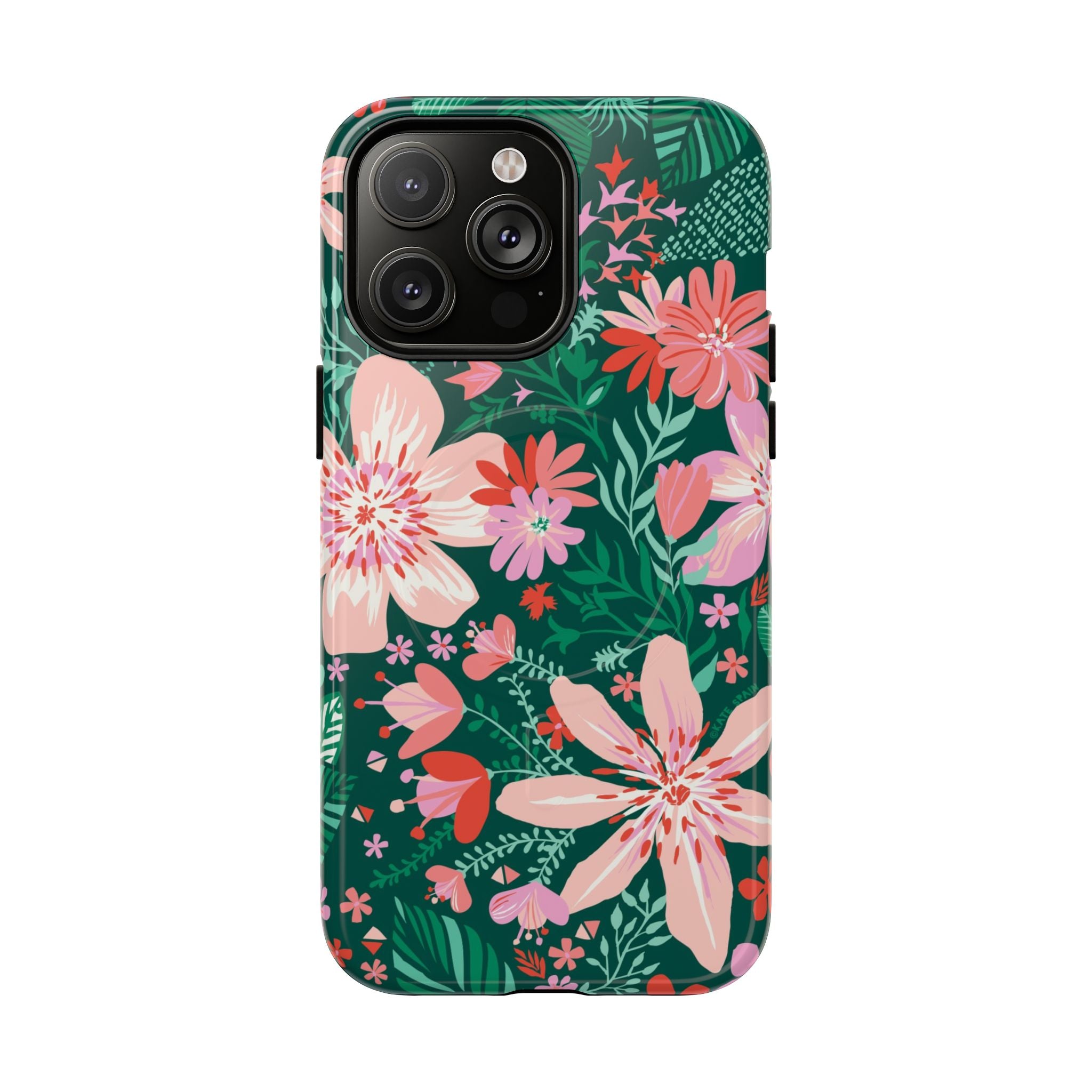Bonaire MagSafe iPhone 14 Pro Max Case – Glossy | jade, pink, white tropical floral botanical print