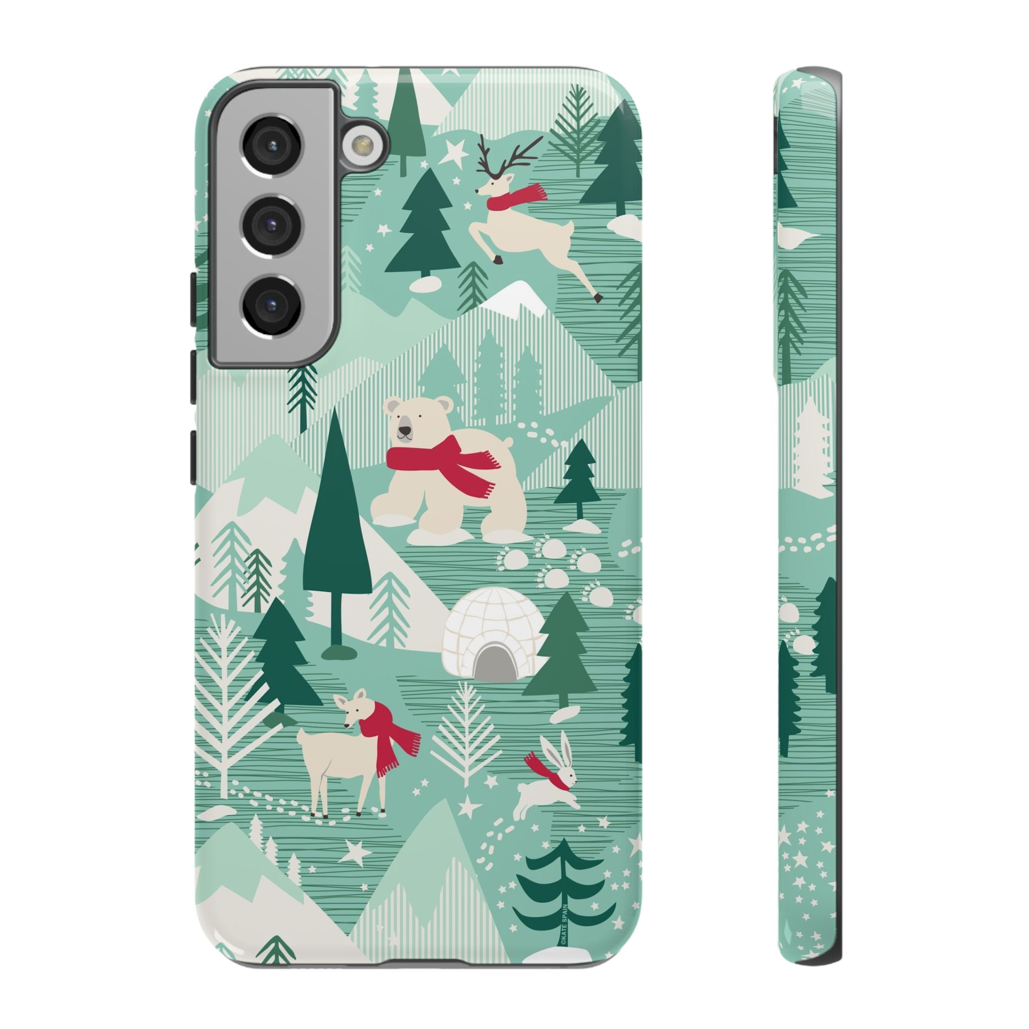 Arctica Winter Samsung Galaxy S22 Plus Case – Glossy | aqua, evergreen, white, animal frolic winter wonderland print