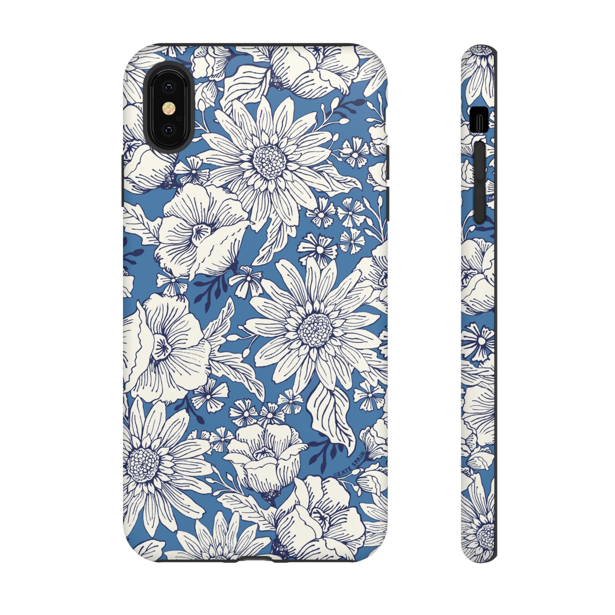 Jardin Tough iPhone XS Max Case – Matte | blue and cream botanical garden print