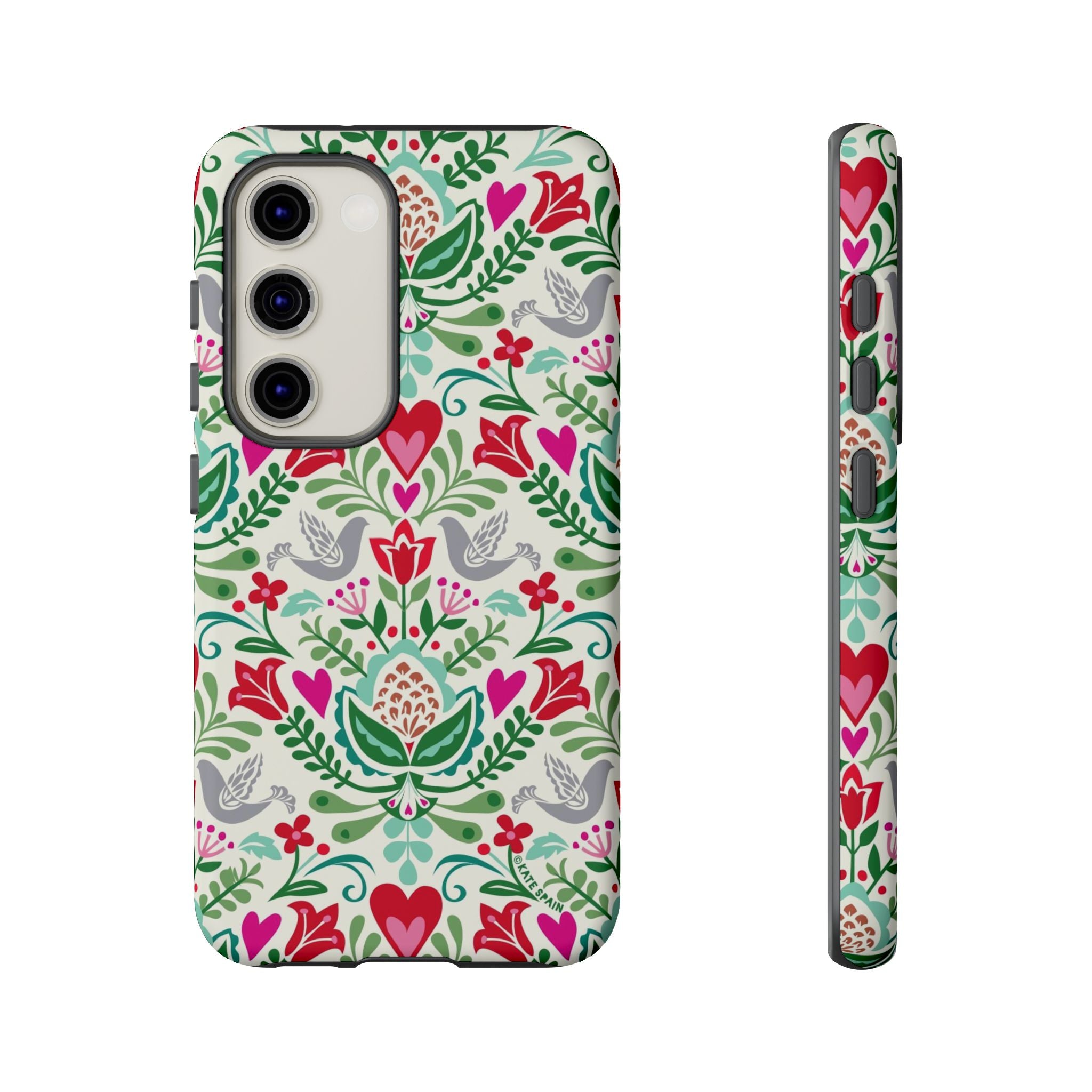 Rosemaling Samsung Galaxy S23 Case – Matte | white, red, green rosemaling floral print