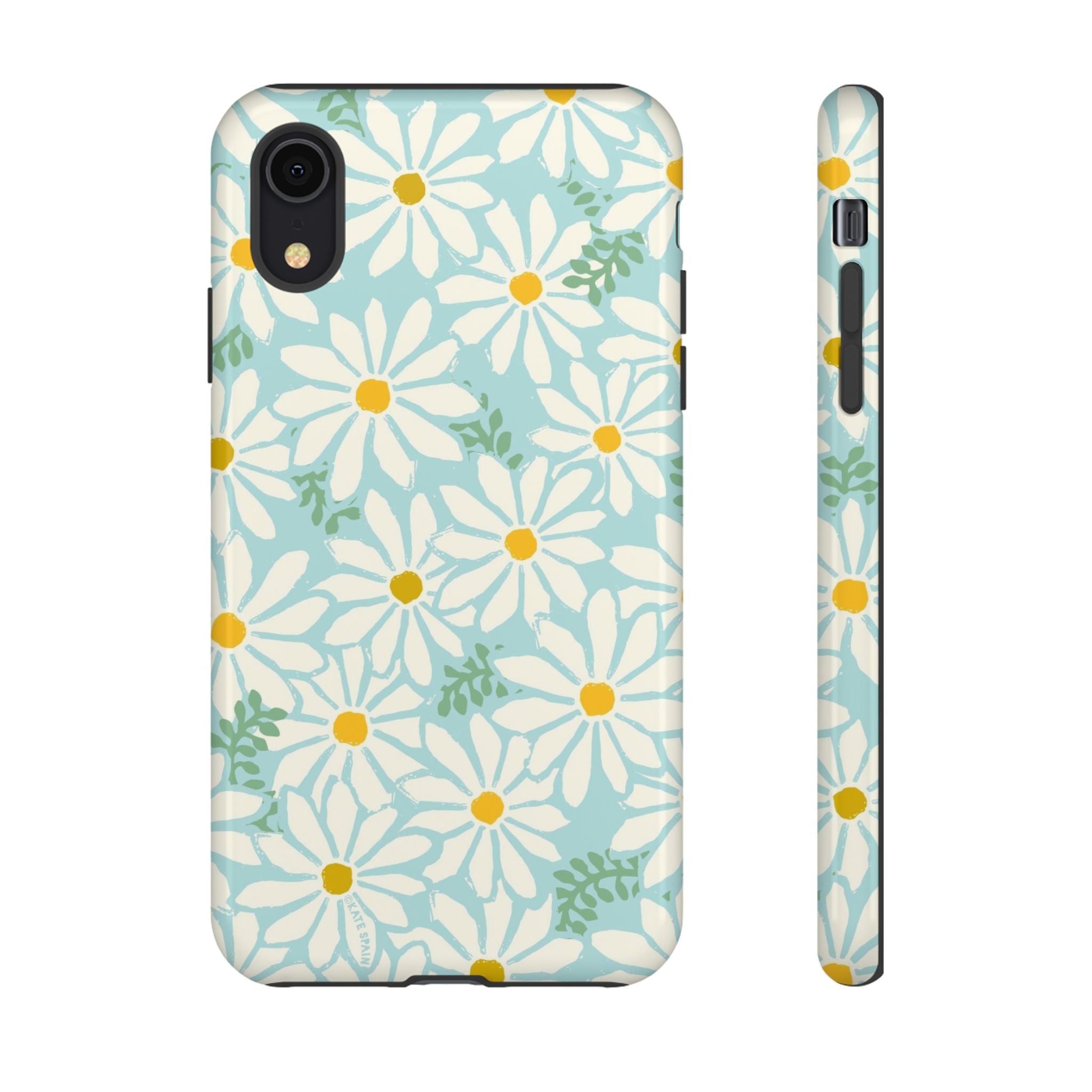 Daisies Tough iPhone XR Case – Glossy | mint, white, yellow botanical daisy floral print