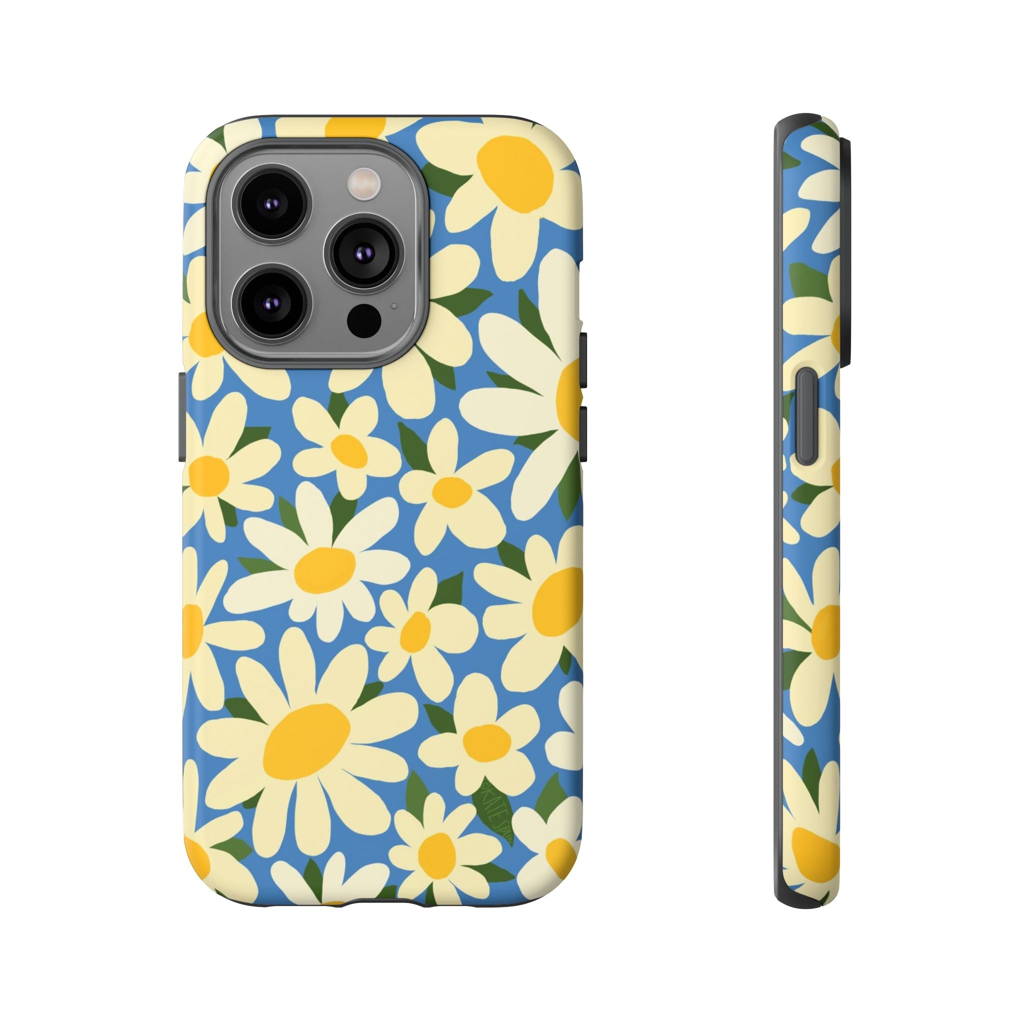 Shasta Daisy Tough iPhone 14 Pro Case – Matte | blue, cream, yellow daisy floral print