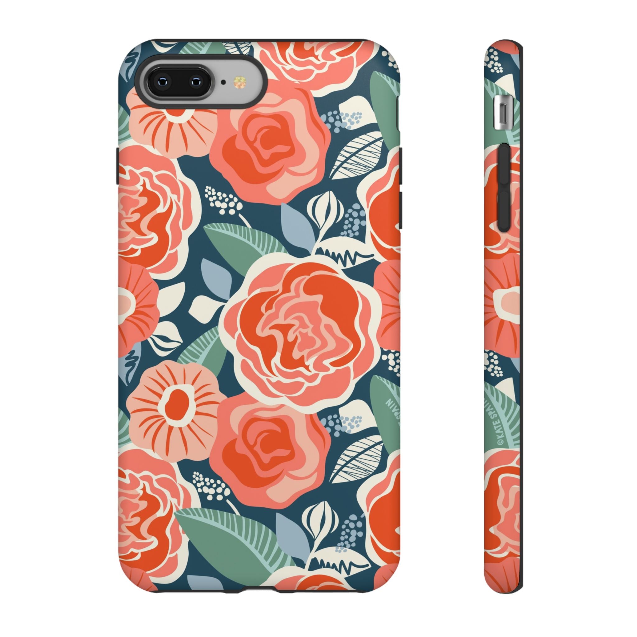 Tea Rose Navy Tough iPhone X Case – Glossy | navy, coral, pink, cream rose floral print
