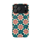 Modern Dahlia MagSafe iPhone 17 Pro Max Case – Matte | teal, coral, cream botanical dahlia floral print