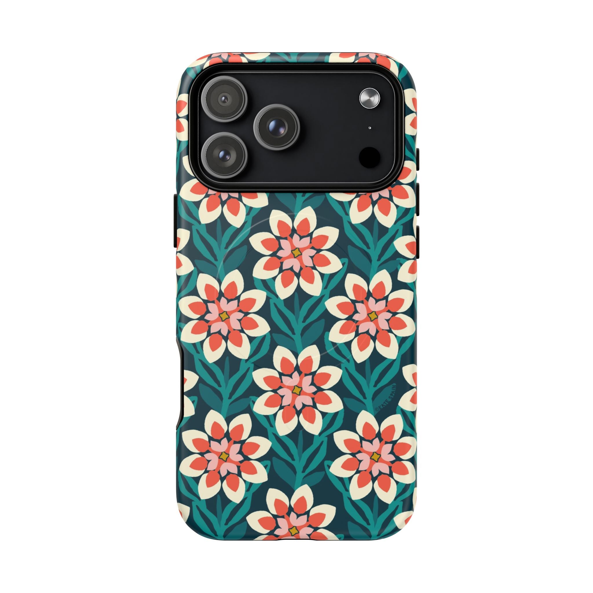 Modern Dahlia MagSafe iPhone 17 Pro Max Case – Matte | teal, coral, cream botanical dahlia floral print