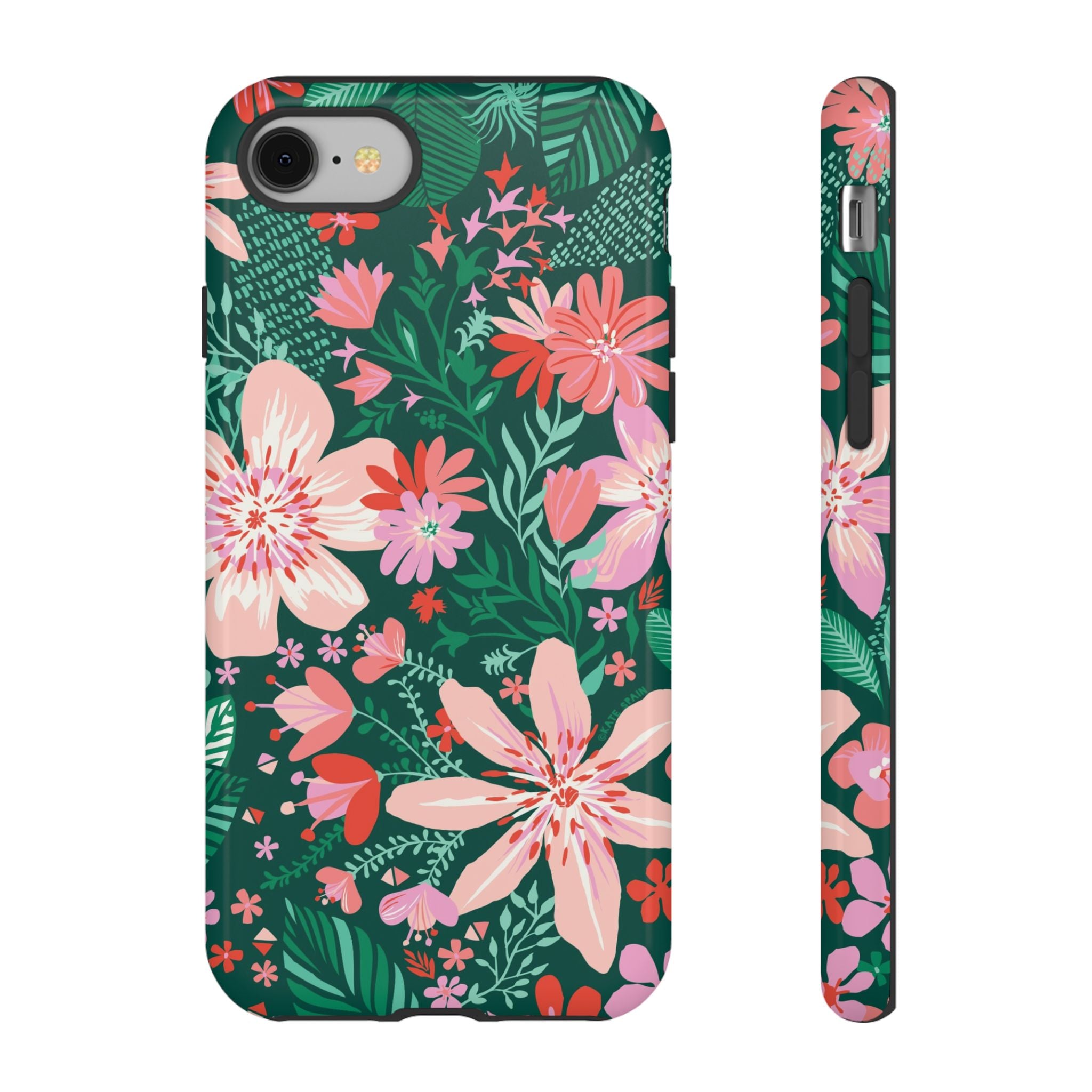 Bonaire Tough iPhone 8 Case – Glossy | jade, pink, white tropical floral botanical print