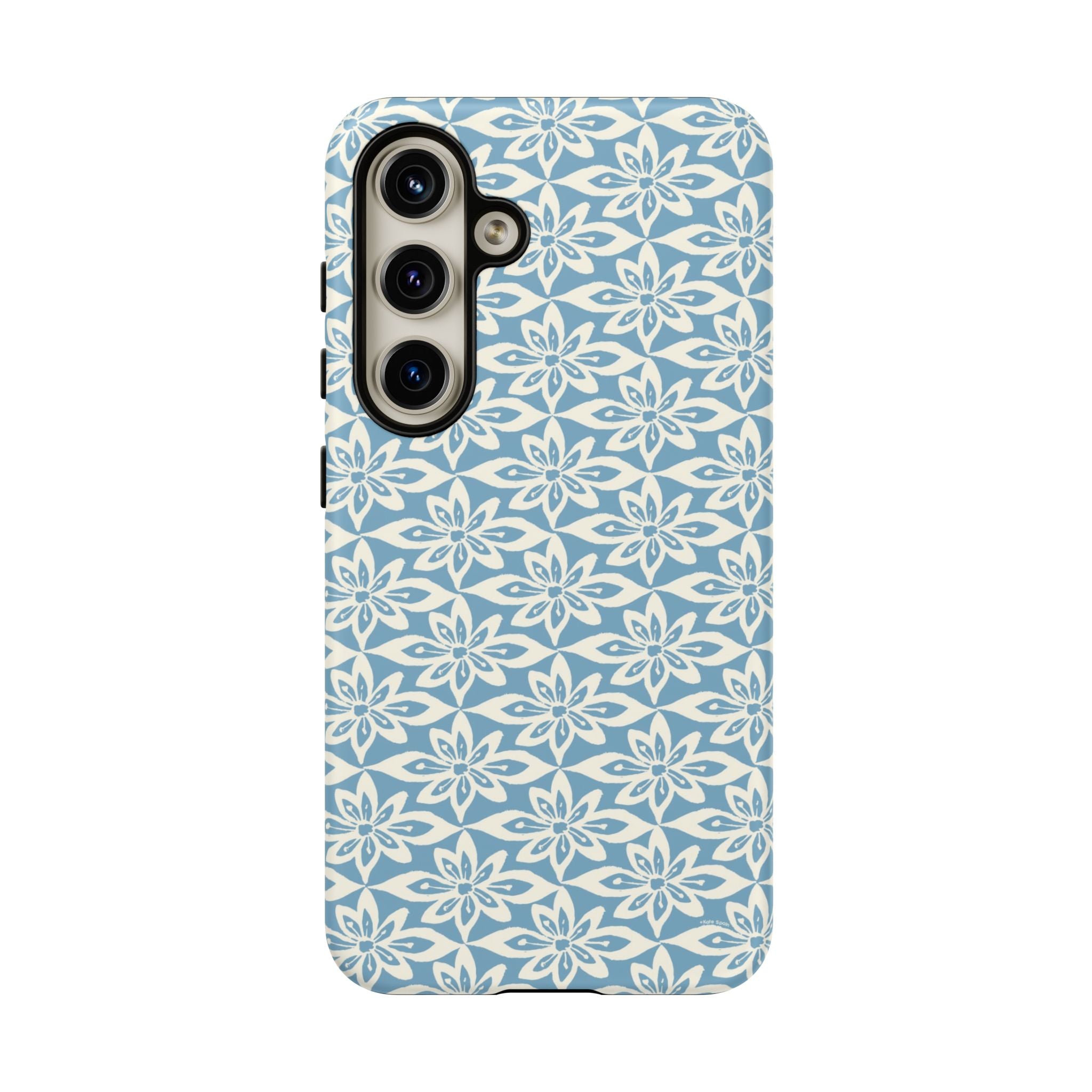Lily Blue Samsung Galaxy S24 Matte case — graphic white lily print on cerulean blue — botanical phone case by Kate Spain
