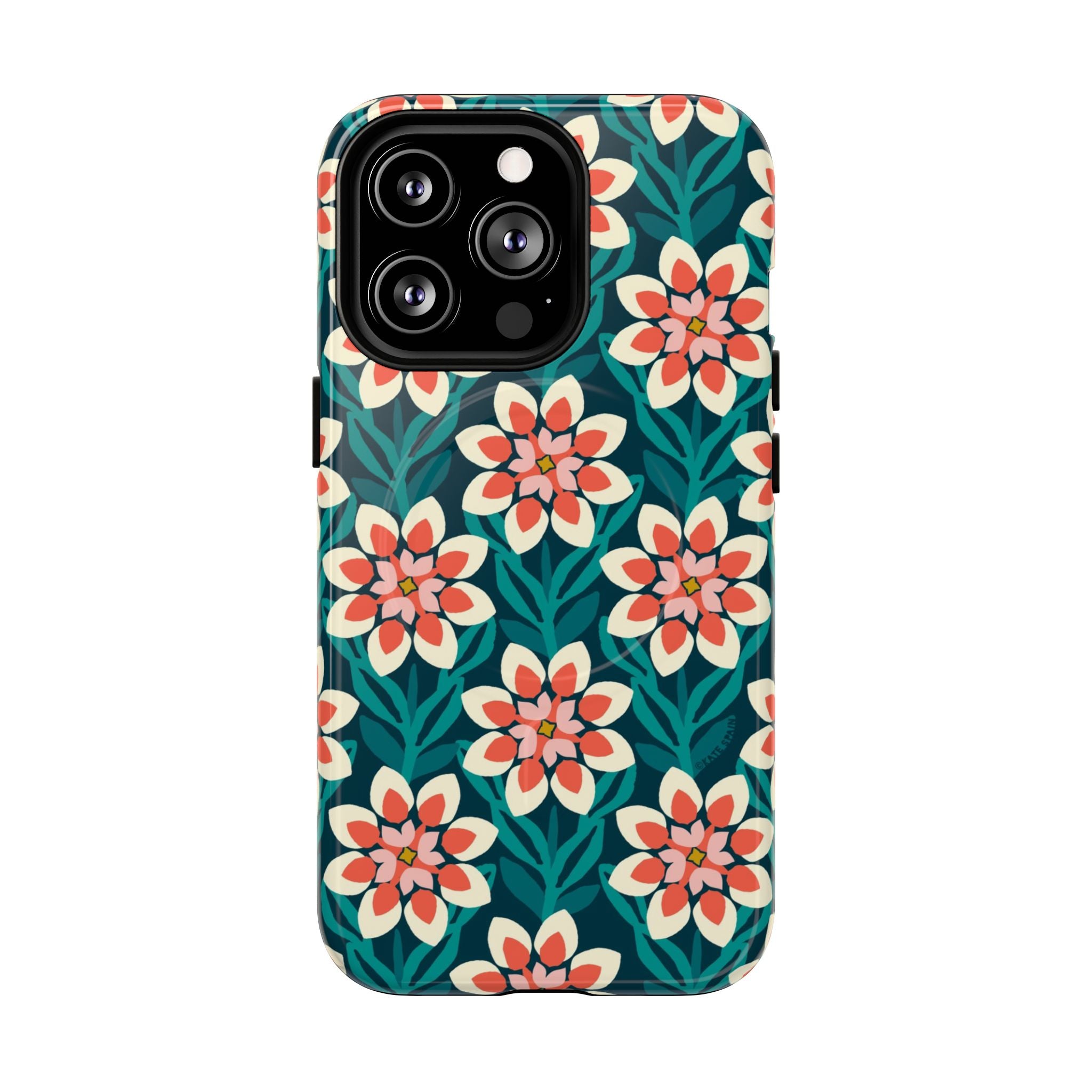 Modern Dahlia MagSafe iPhone 13 Pro – Glossy | teal, coral, cream botanical dahlia floral print