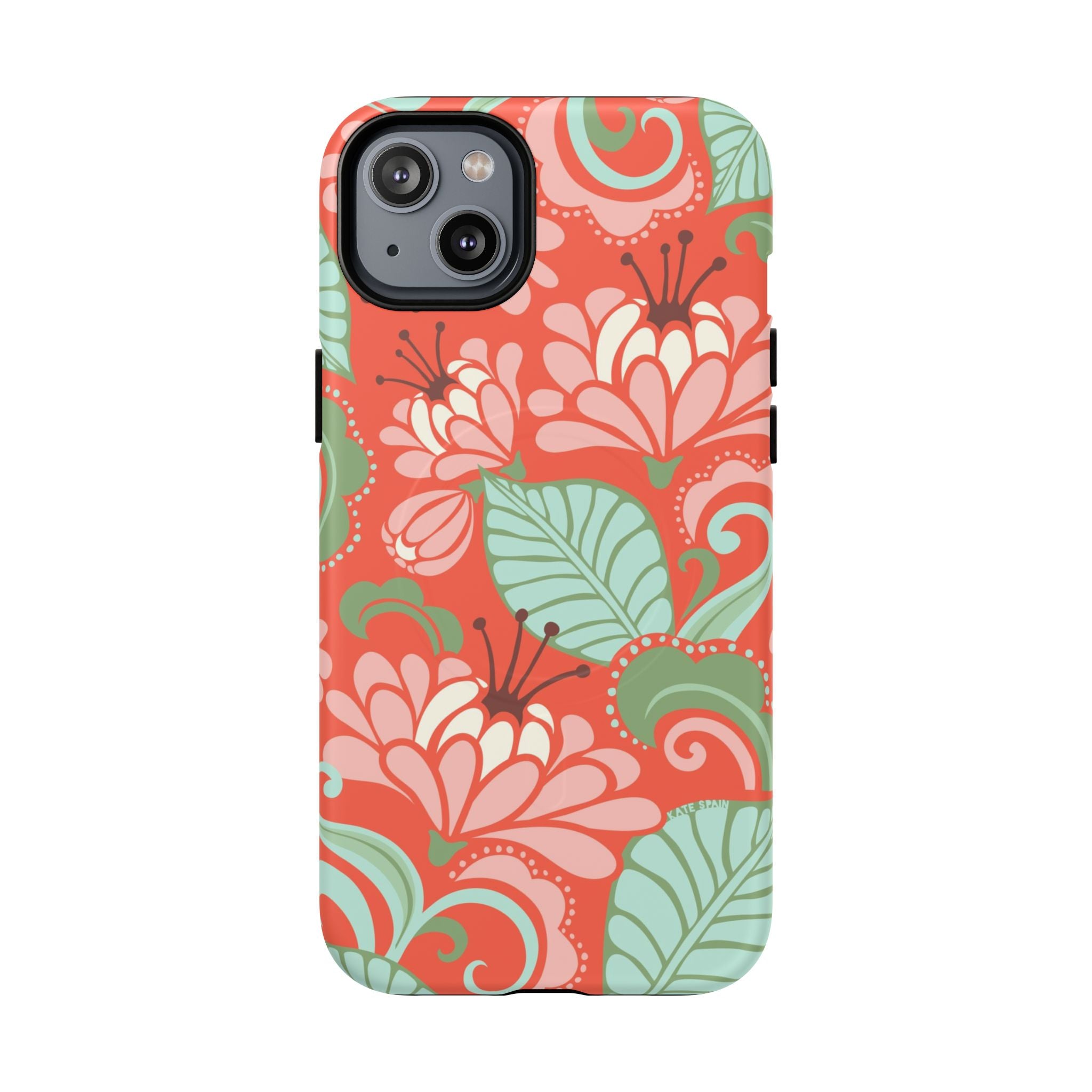 Sarabande MagSafe iPhone 14 Plus Case – Matte | coral, pink, cream, green botanical floral print