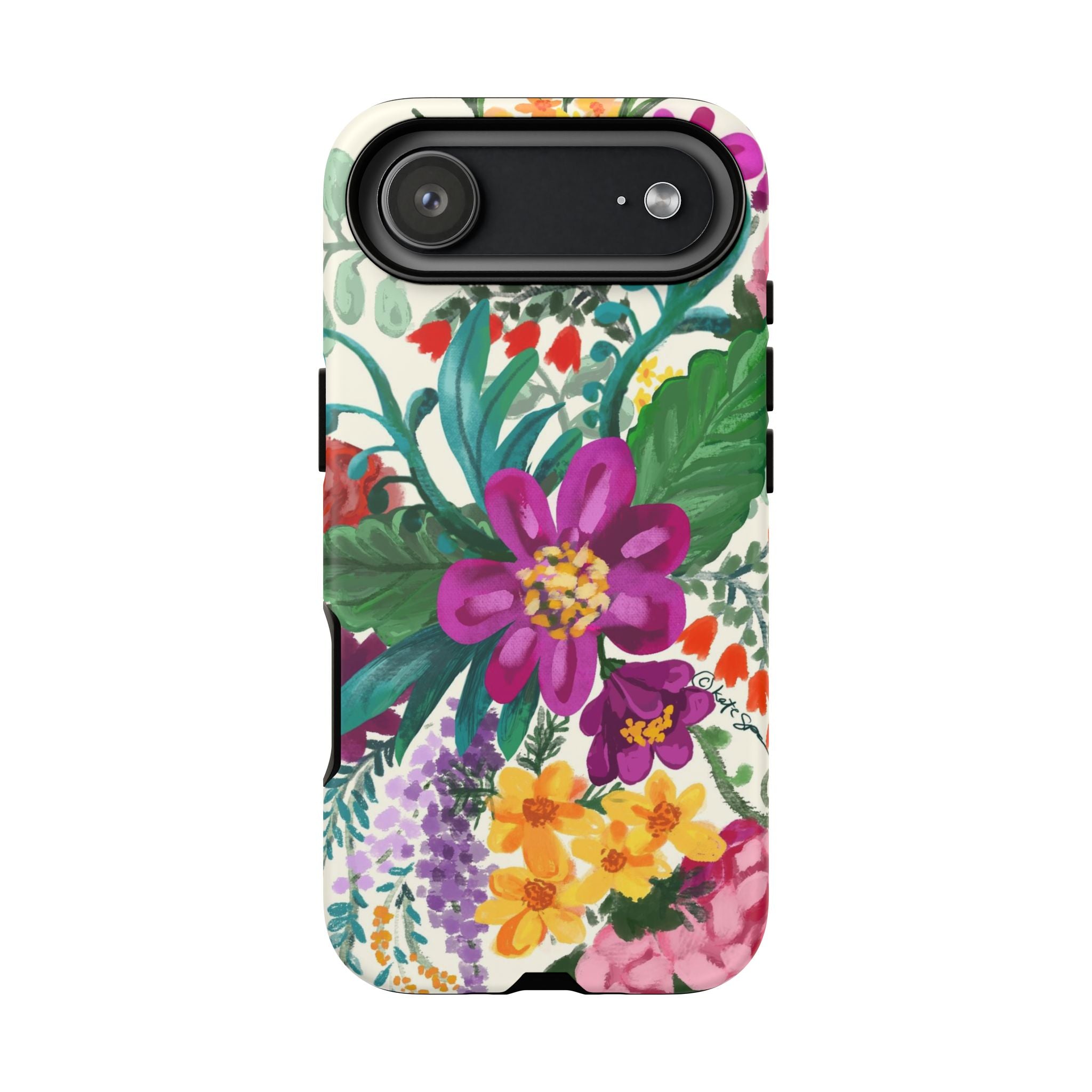 Posy Tough iPhone 17 Air Case – Matte | cream, magenta, coral botanical floral print