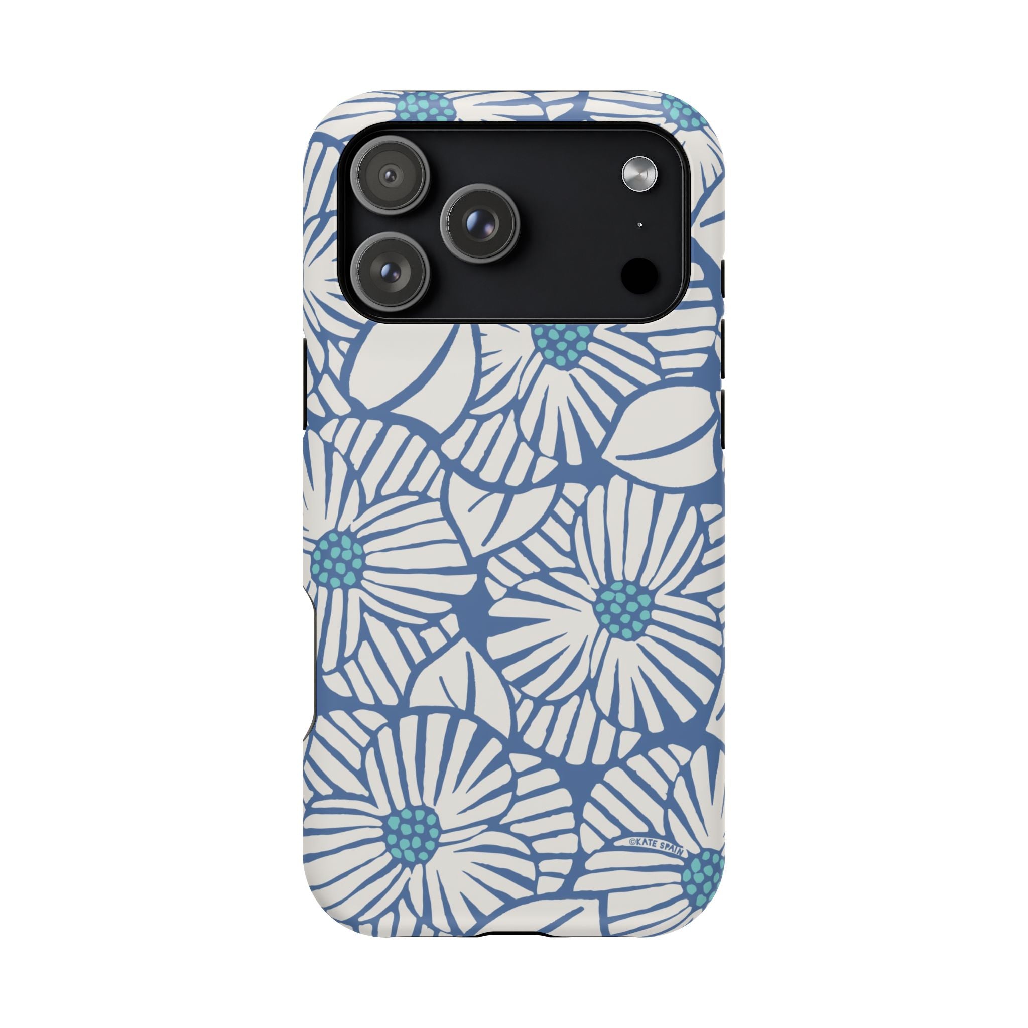Calendula MagSafe iPhone 17 Pro Max Case – Matte | slate blue, cream, teal kimono botanical print