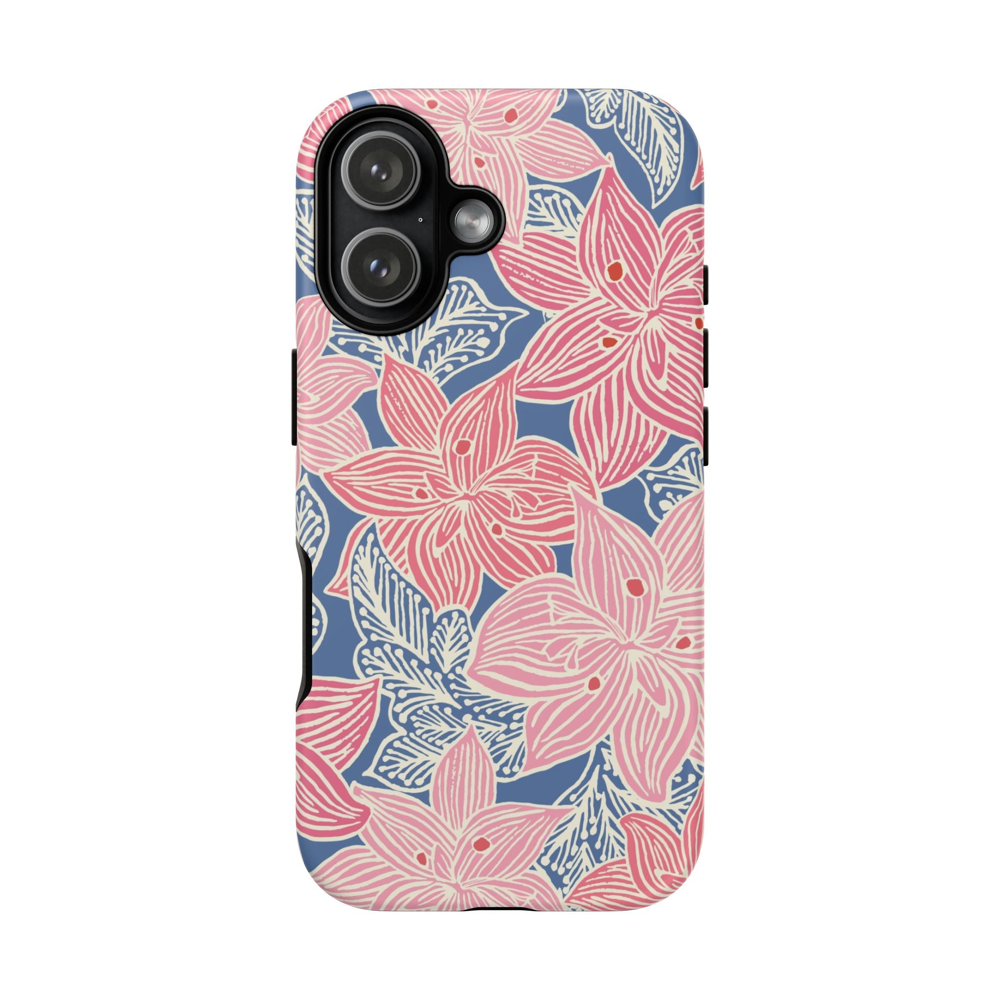 Hibiscus Lagoon Tough iPhone 17 Case – Matte | coral, blush, cream, dusty blue hibiscus botanical print