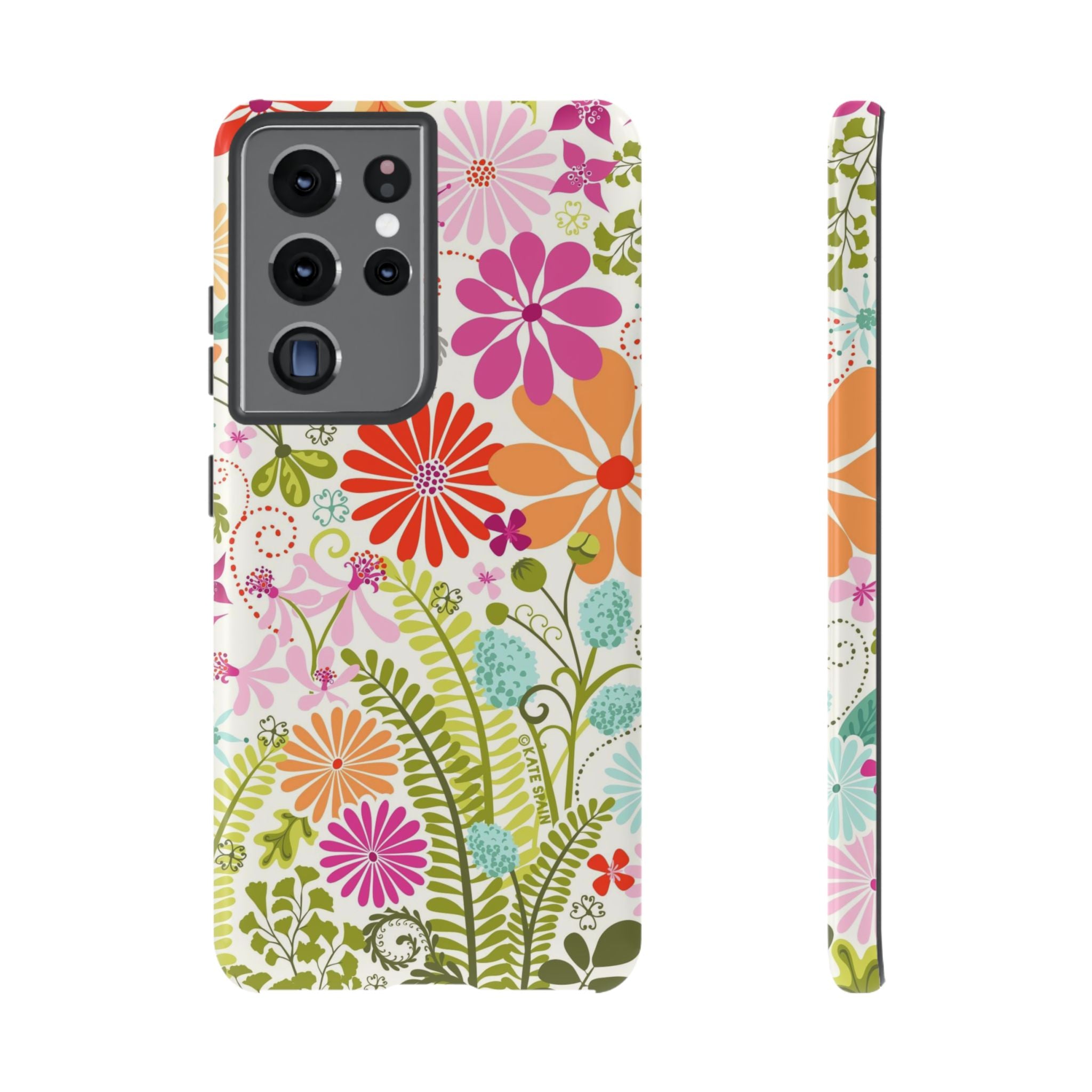 Luxury Terrain Samsung Galaxy S21 Ultra Case – Glossy | white, magenta, coral botanical woodland floral print