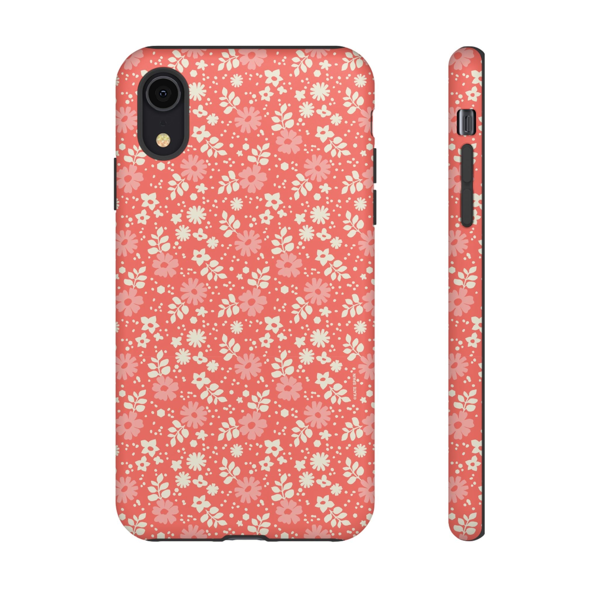 Petaline Tough iPhone XR Case – Matte | coral, pink, cream ditsy floral print