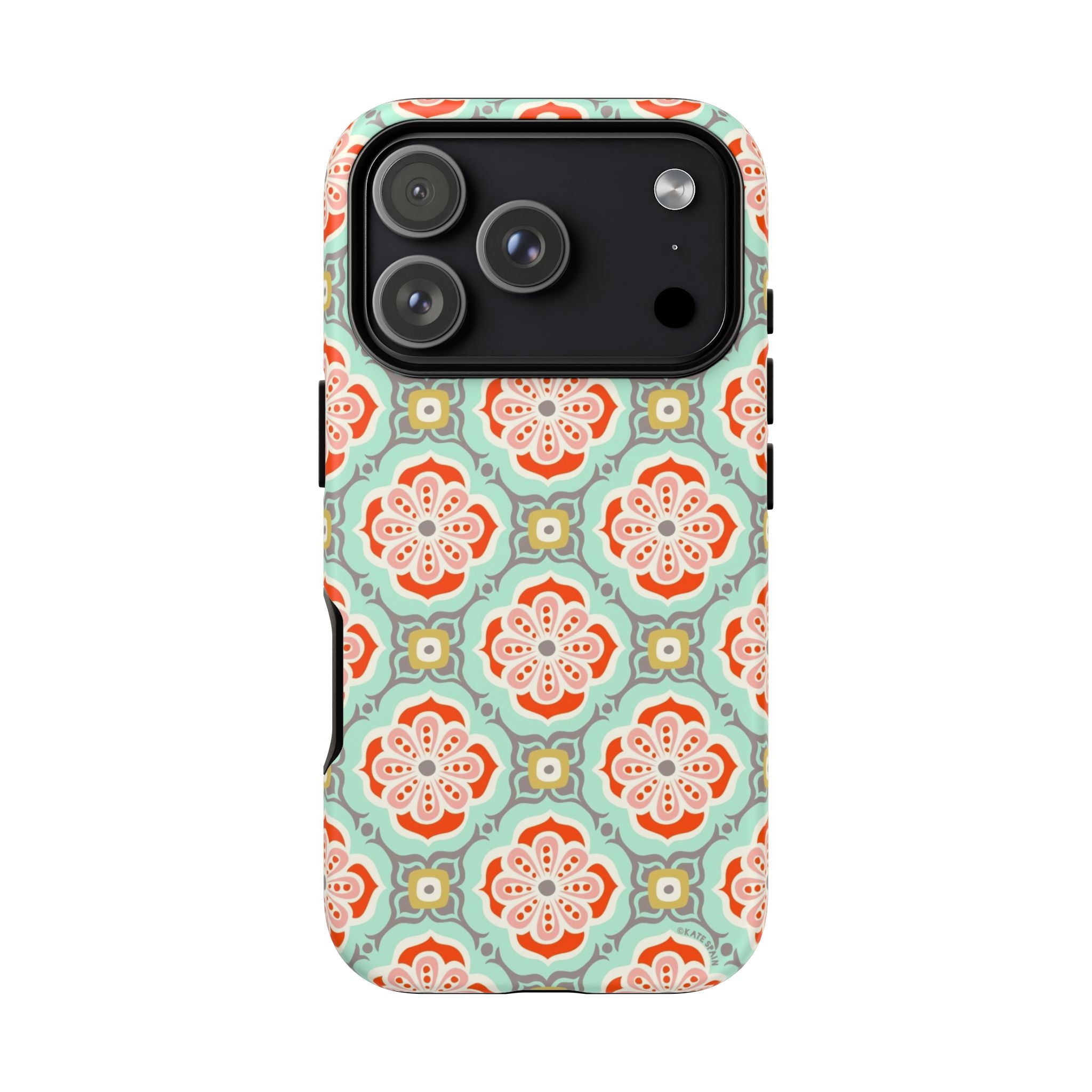 Alhambra Tough iPhone 17 Pro Case – Matte | aqua, coral, blush geometric medallion floral print