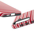 Candy Cane Stripe Samsung Galaxy S25 Case – side view of buttons and ports | red, cream scalloped candy cane stripe print