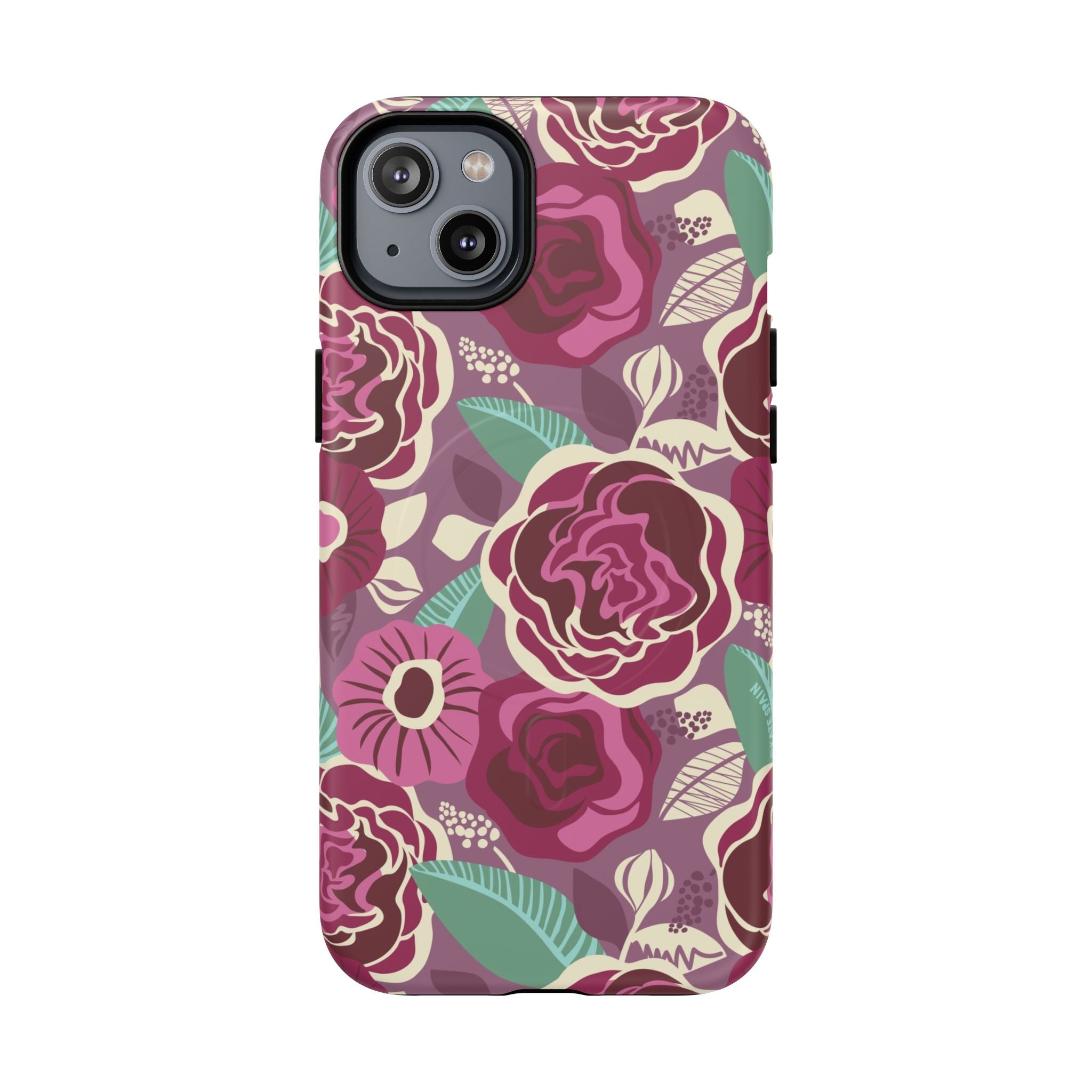 Luxury Tea Rose Burgundy MagSafe iPhone 14 Plus Case – Matte | burgundy, magenta, plum botanical rose floral print