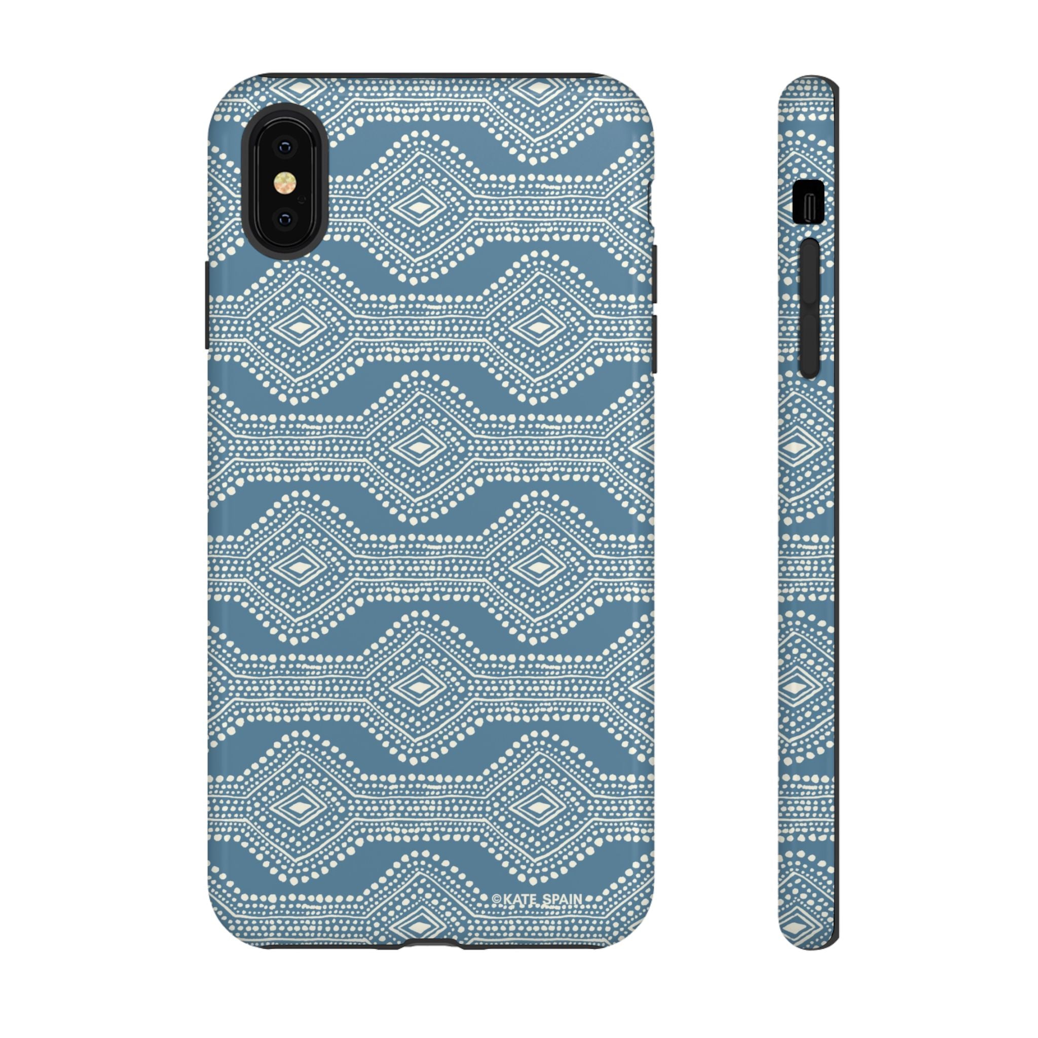Diamond Dots Tough iPhone XS Max Case – Glossy | steel blue, white diamond dot geometric print