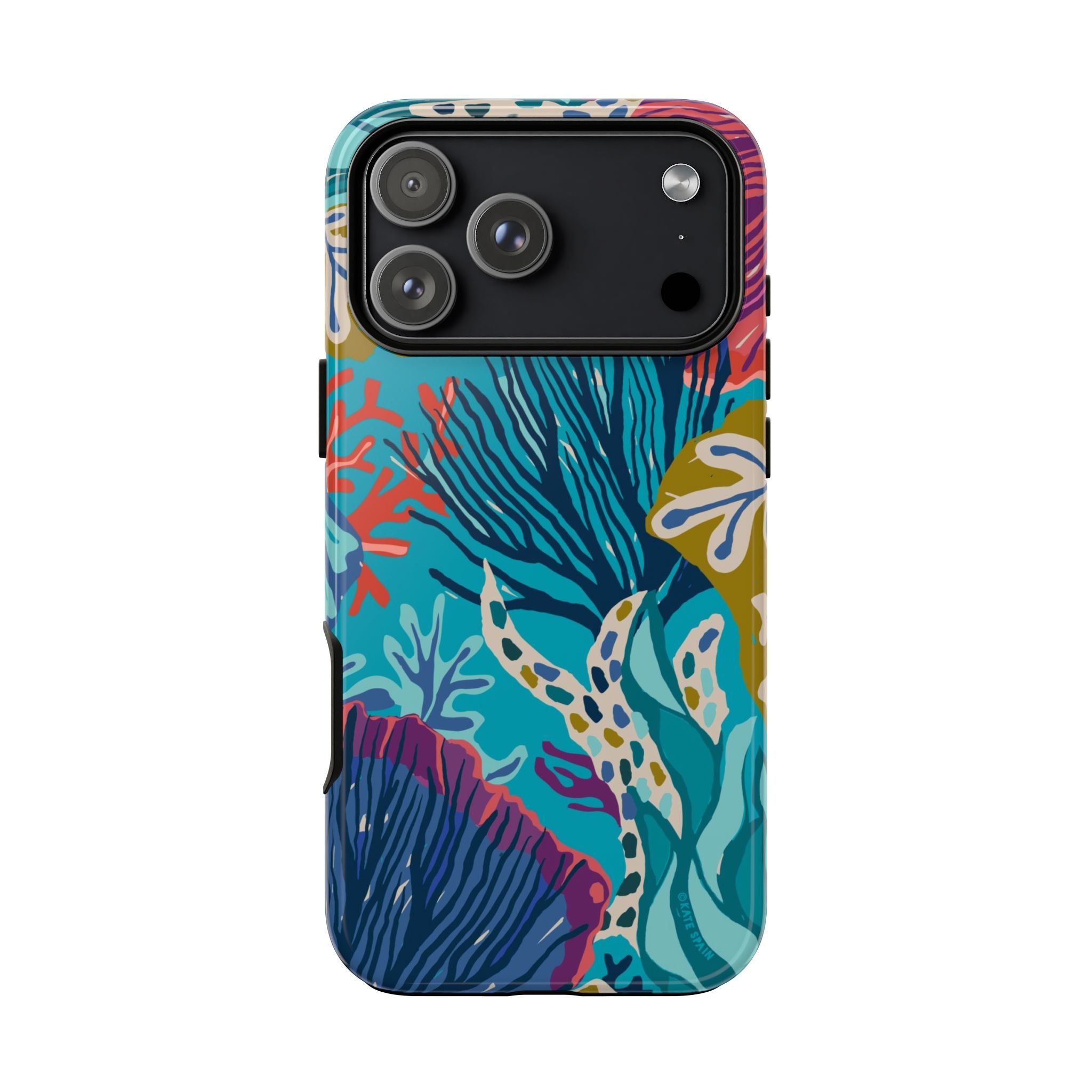 Reef Tough iPhone 17 Pro Max Case – Glossy | teal, coral, navy, purple botanical coral reef print