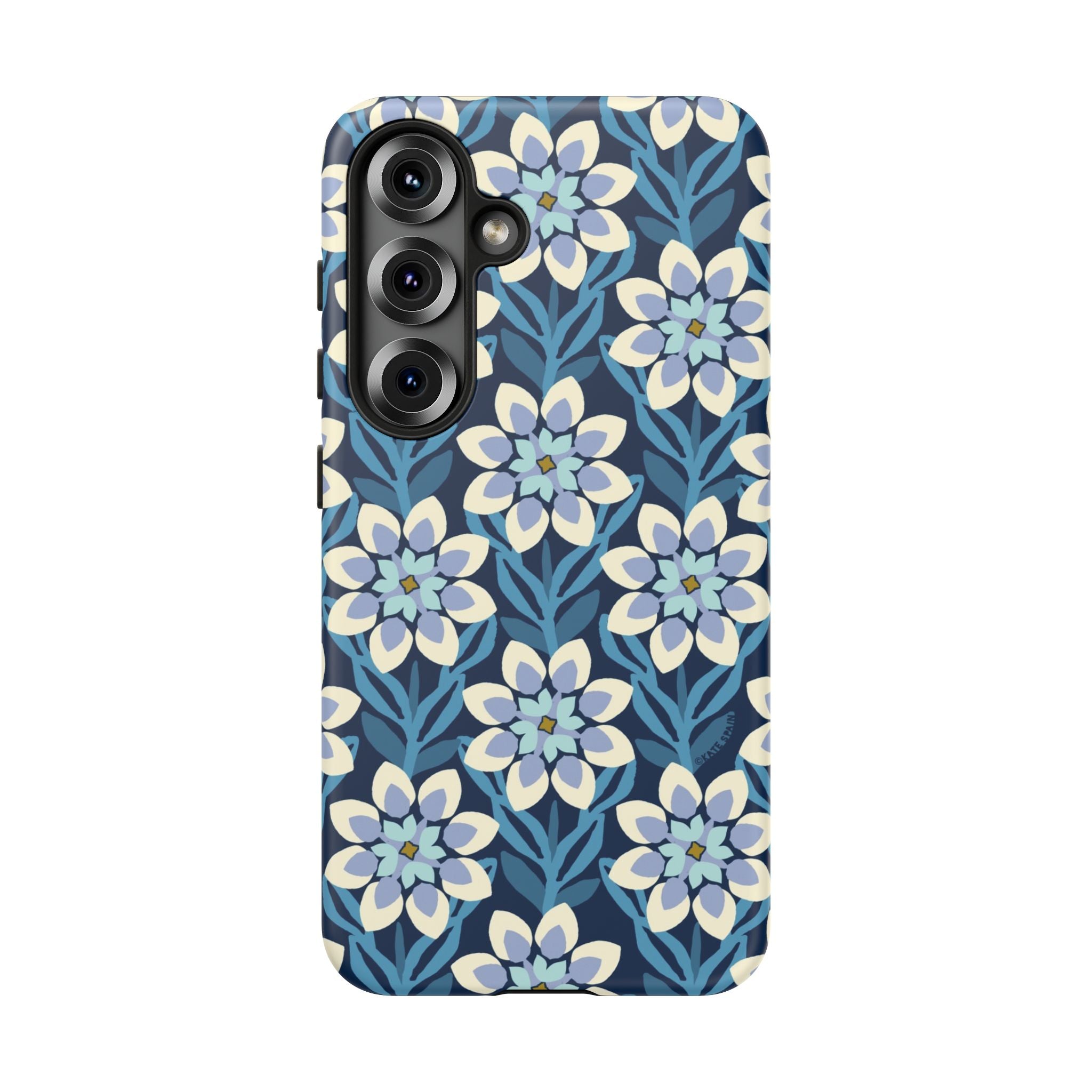 Luxury Modern Dahlia Samsung Galaxy S25 Case – Matte | navy, white, periwinkle modern dahlia print