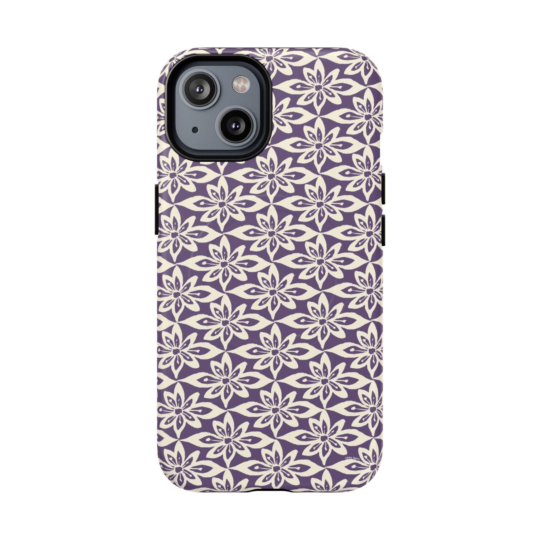 Lily Plum MagSafe iPhone 14 Case – Matte | graphic white lily print on rich violet — botanical MagSafe case by Kate Spain