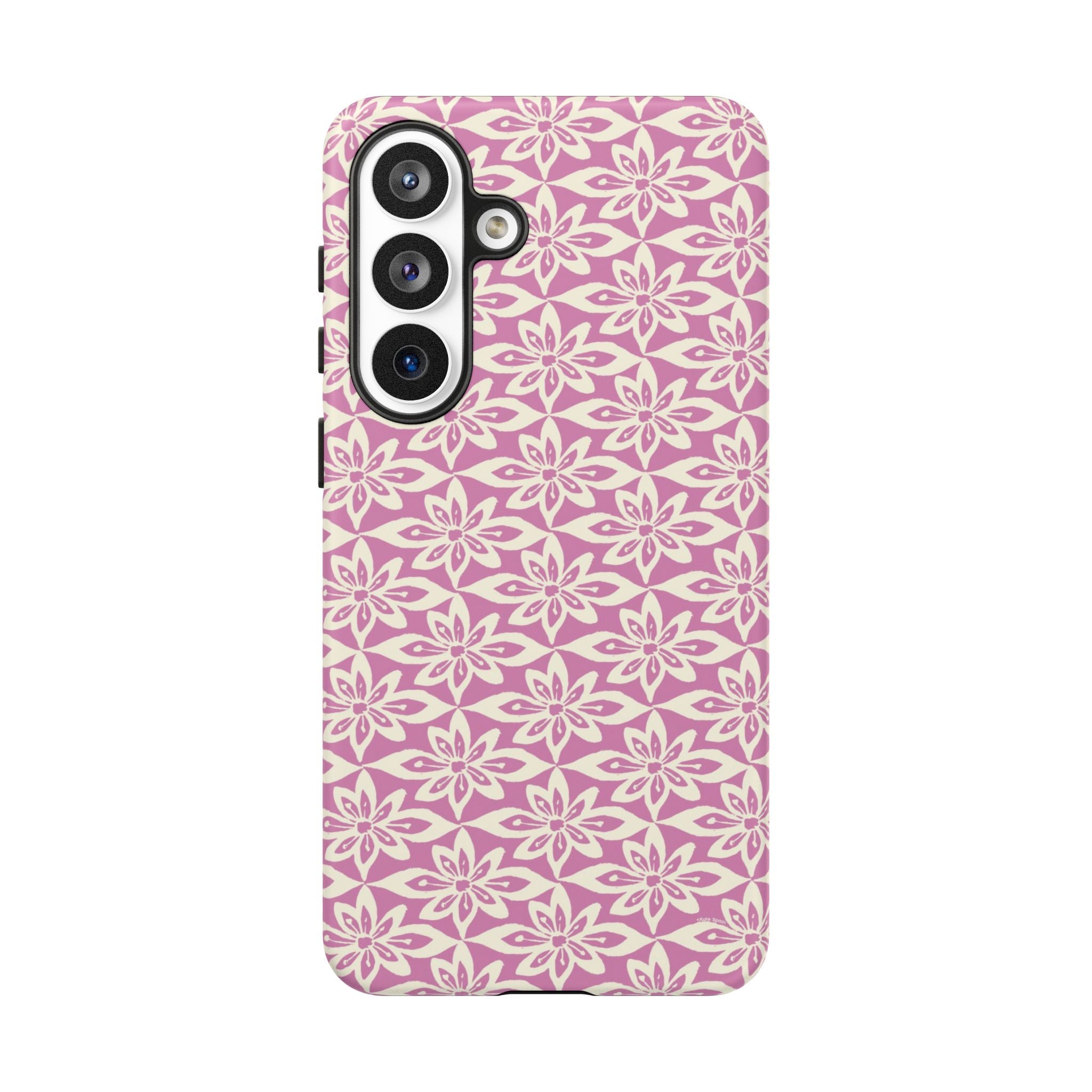 Lily Rose Samsung Galaxy S26 Plus Matte case — graphic white lily print on soft rose — botanical phone case by Kate Spain