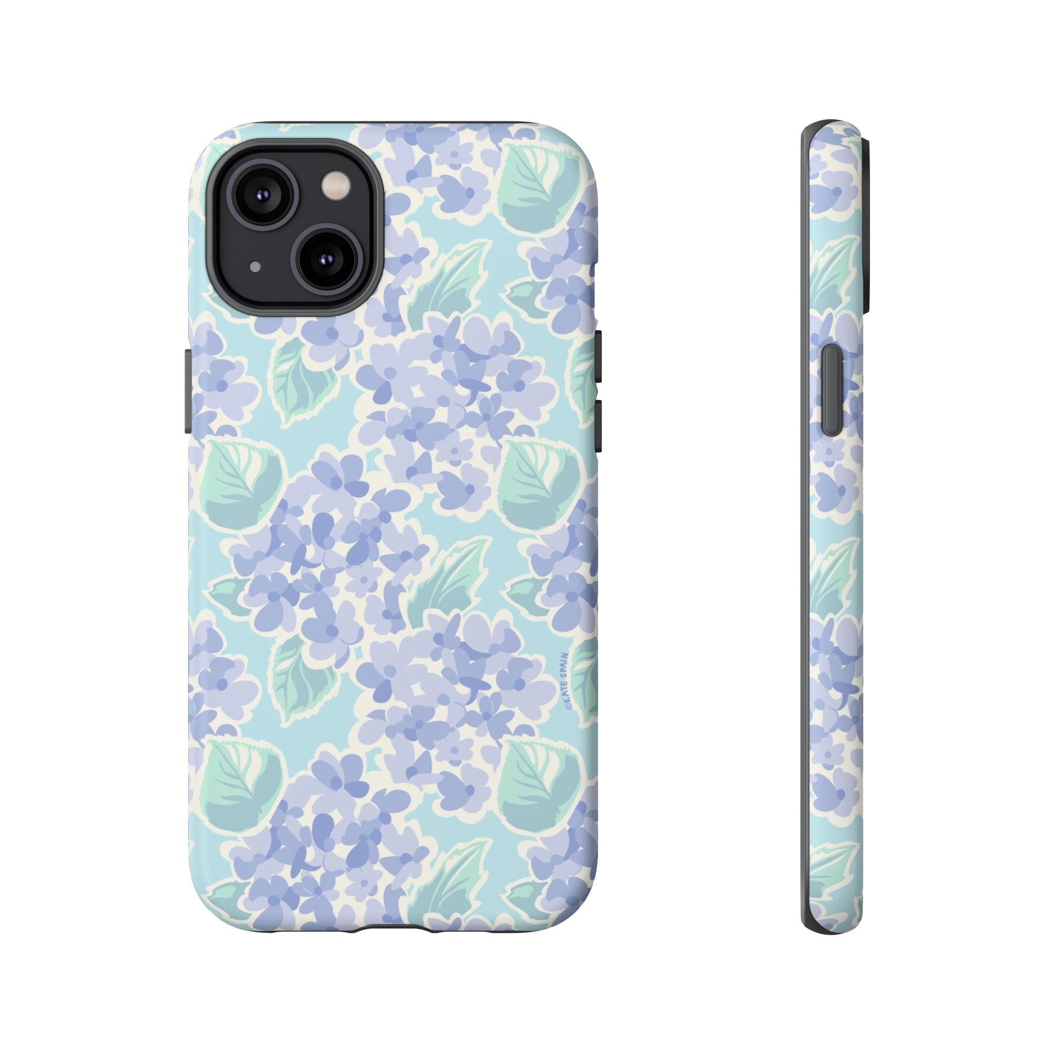 Nantucket Hydrangea Tough iPhone 14 Plus Case – Matte | white, lavender, mint watercolor hydrangea print