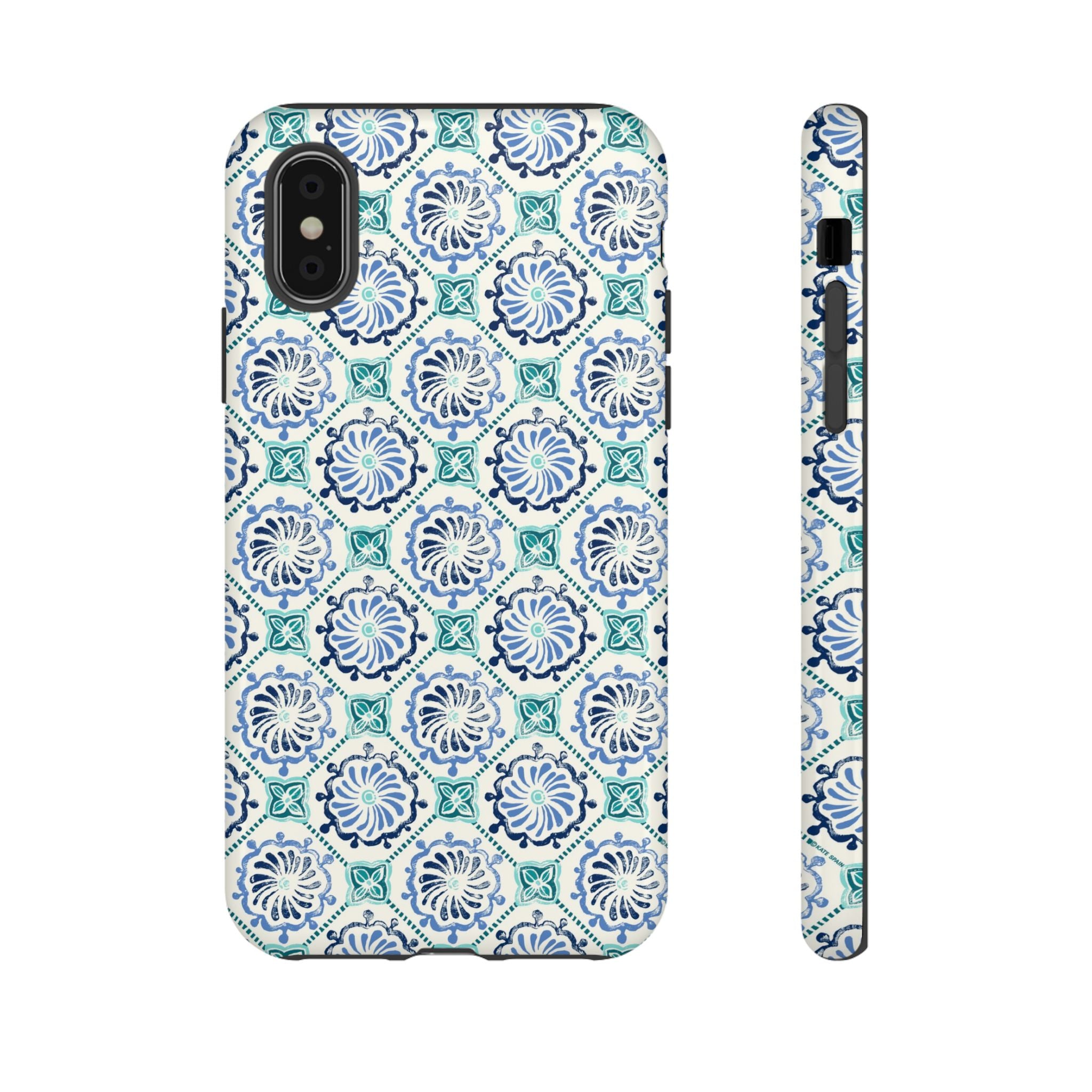 Horizon Blue Tile Tough iPhone X Case – Glossy | blue, turquoise, cream white dual-layer protection