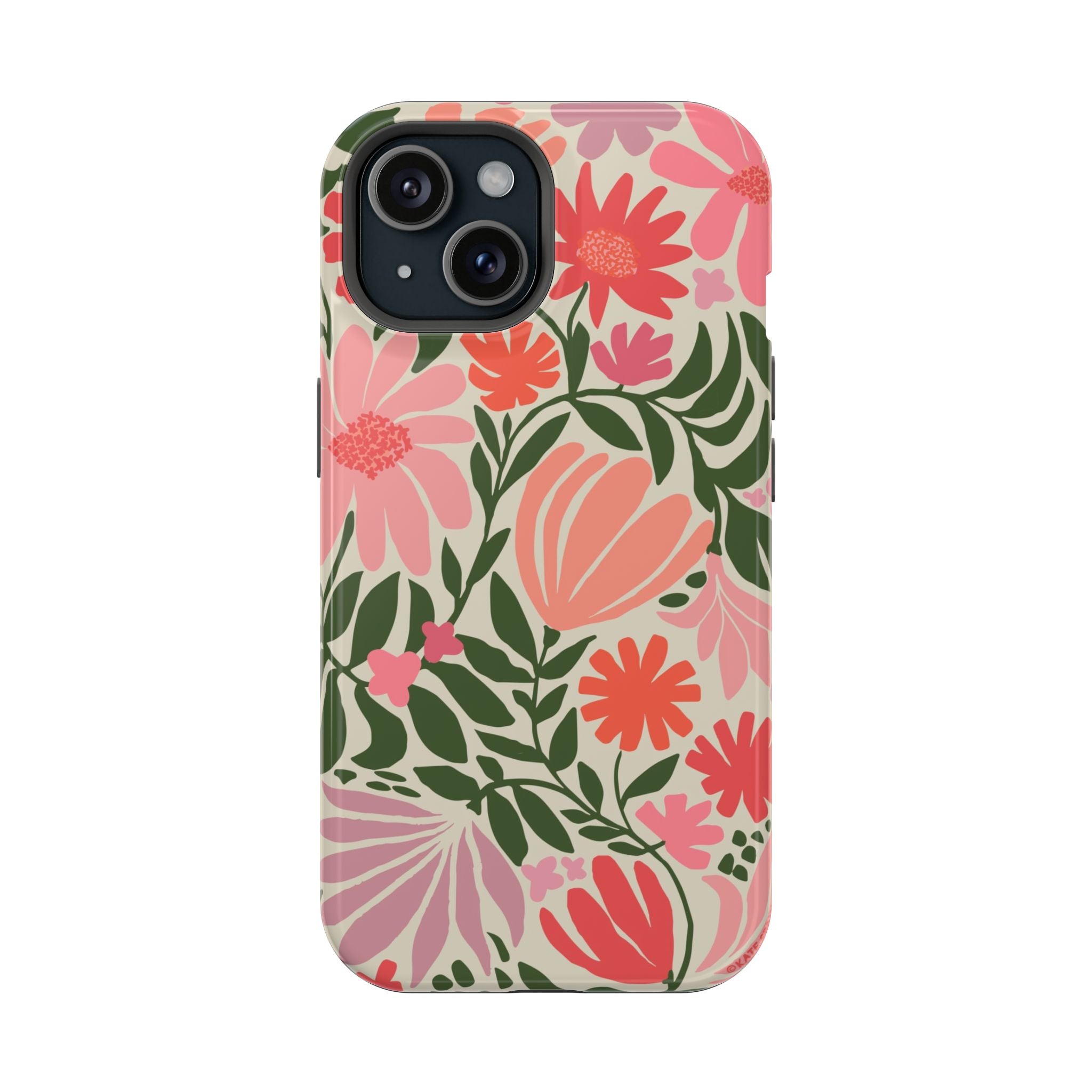 Botanica MagSafe iPhone 15 Case – Glossy | coral, pink, sage green botanical wildflower print